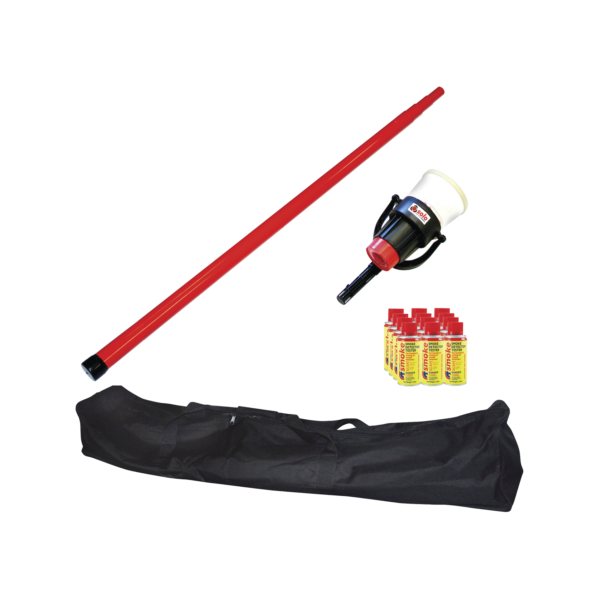 Kit De Prueba De Detectores De Humo, Incluye PÃ©rtiga TelescÃ³pica SOLO-100 4.6m, Dispensador SOLO-330 4", 12 Latas De Humo M8 y Bolsa De Transporte SOLO-604