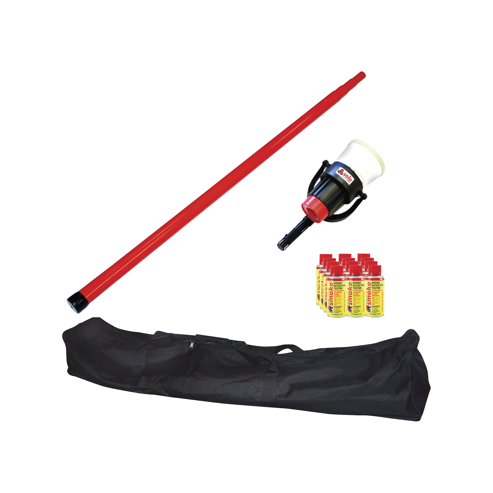 Kit De Prueba De Detectores De Humo, Incluye PÃ©rtiga TelescÃ³pica SOLO-100 4.6m, Dispensador SOLO-330 4", 12 Latas De Humo M8 y Bolsa De Transporte SOLO-604