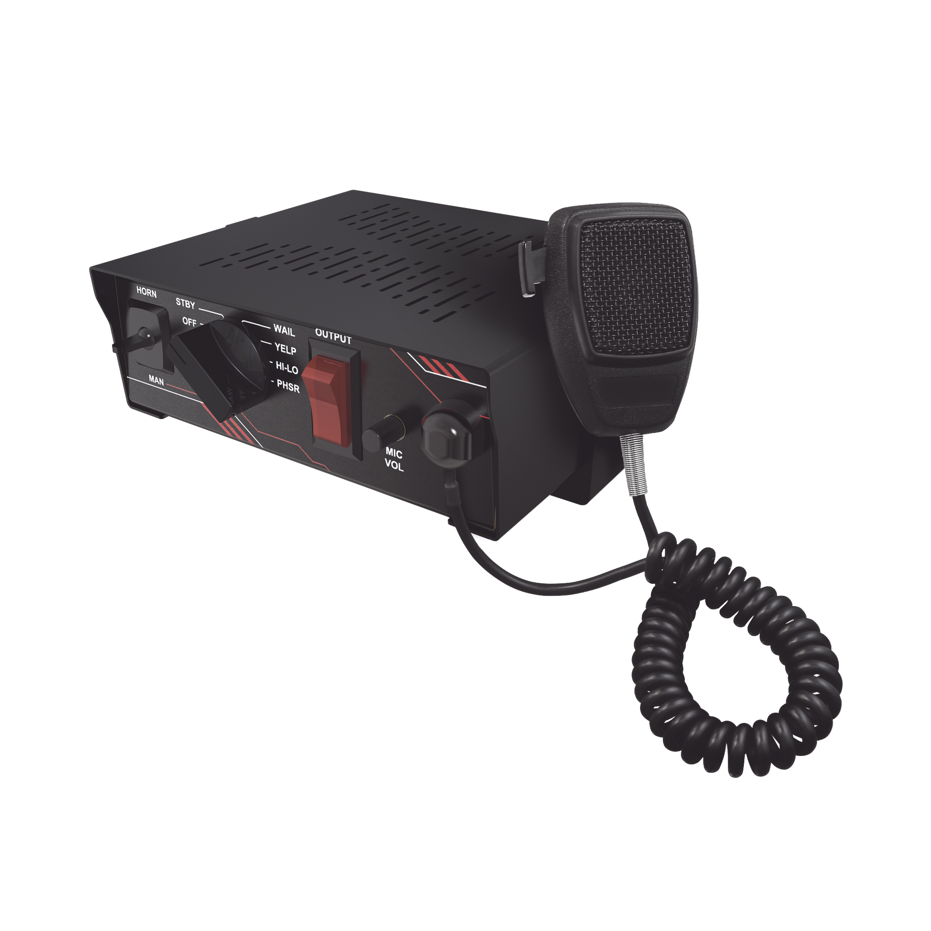 Sirena Vehicular de 100W de Potencia, Con Switch Giratorio de 6 posiciones y MicrÃ³fono Integrado de Uso Rudo