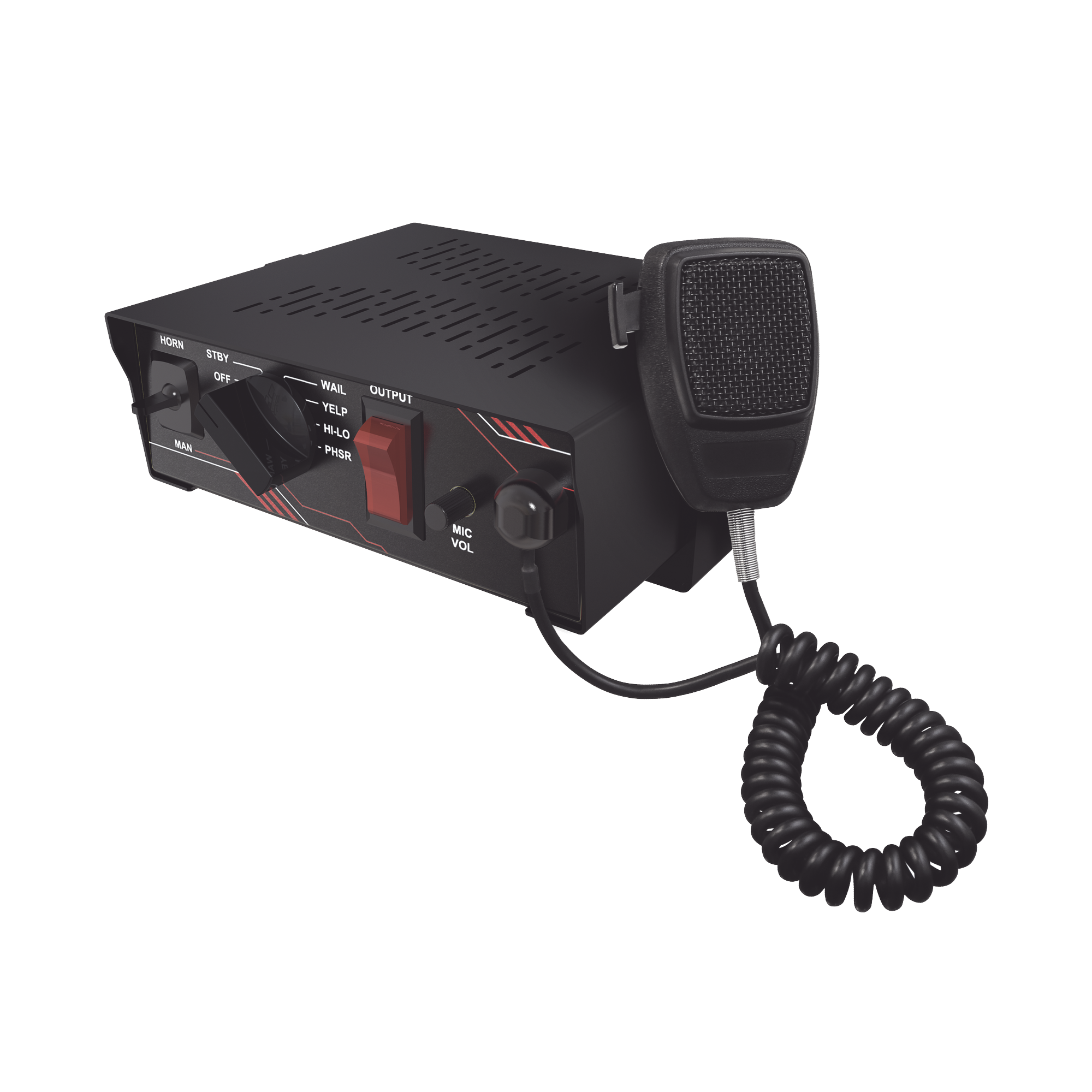 Sirena Vehicular de 100W de Potencia, Con Switch Giratorio de 6 posiciones y MicrÃ³fono Integrado de Uso Rudo