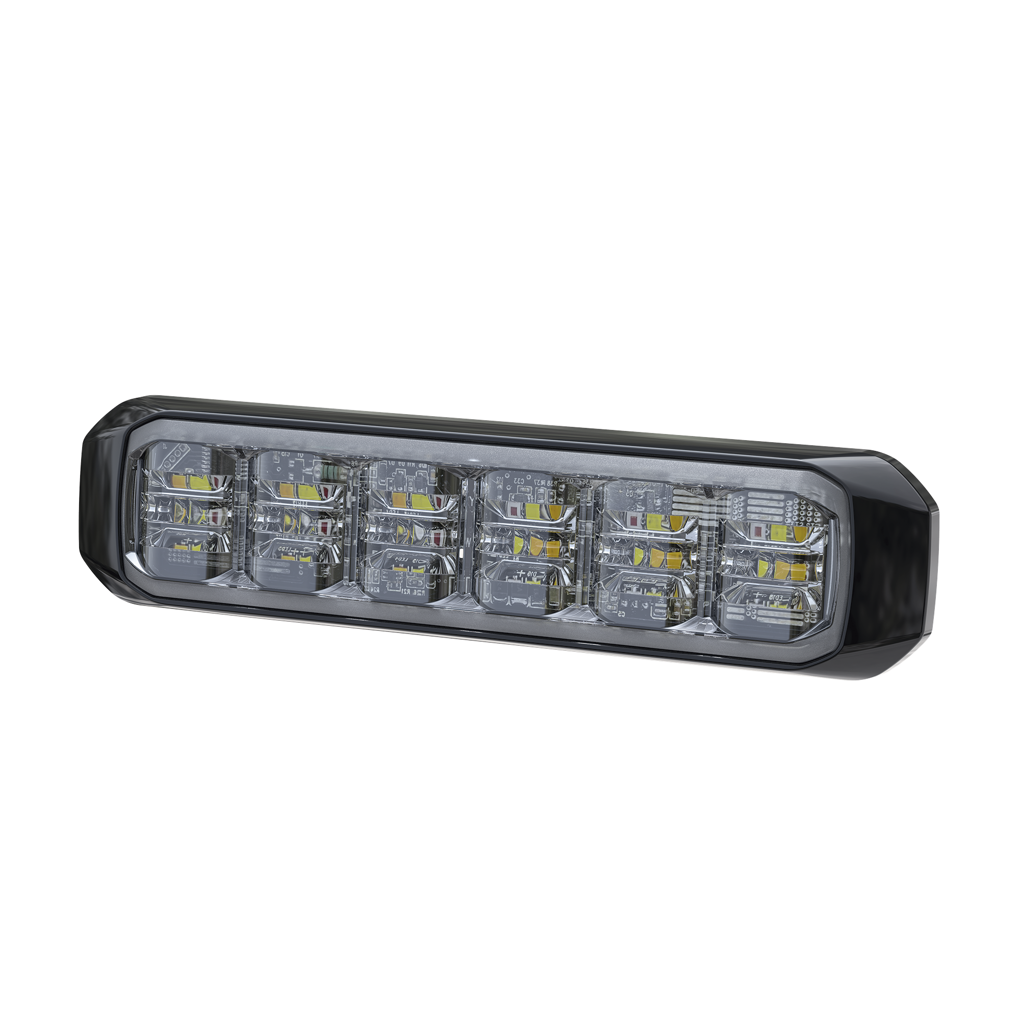 Luz Auxiliar de 18 LED, SAE, Tricolor, Bisel Negro, Rojo/Blanco/Azul, Lente Transparente