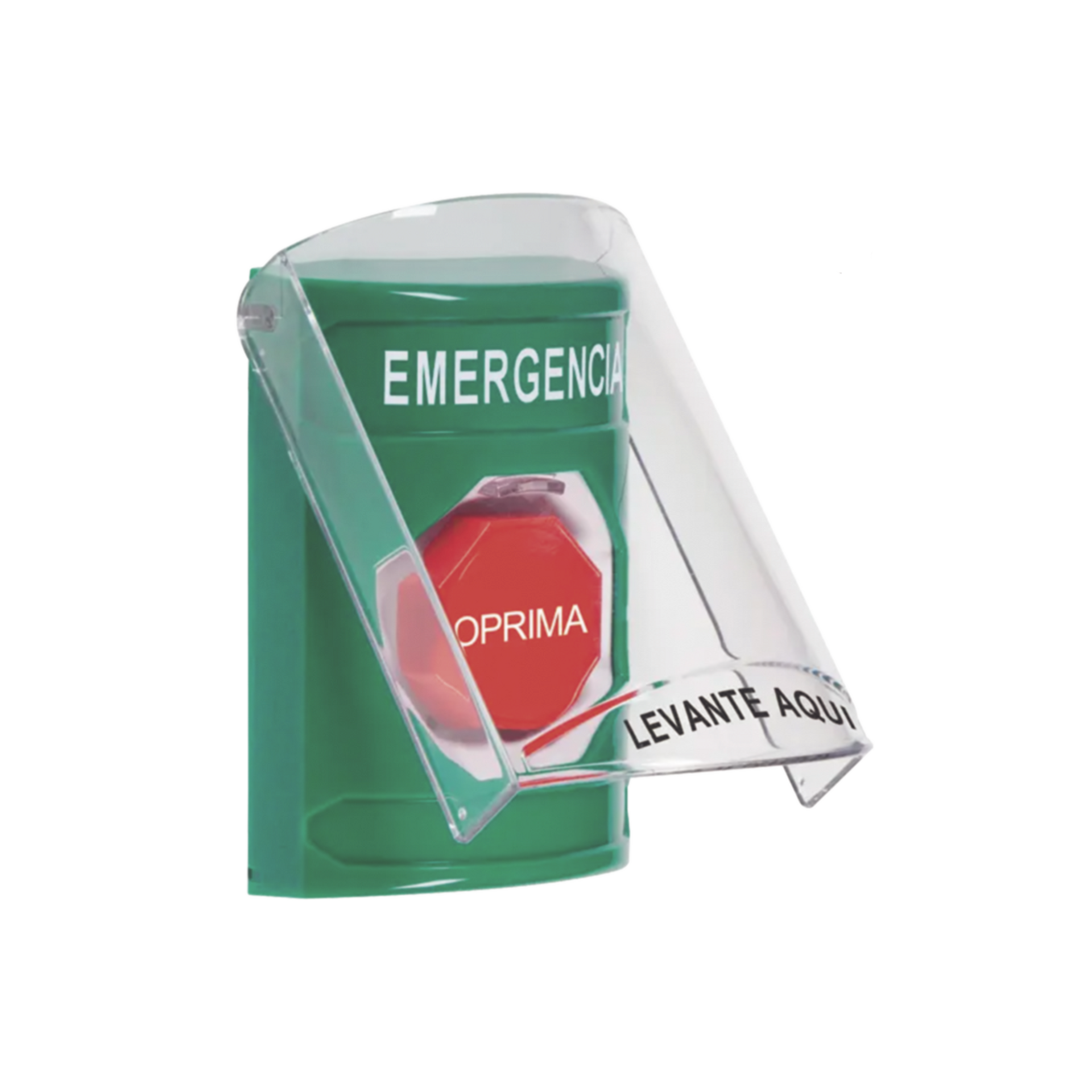 ??BotÃ³n MultipropÃ³sito, Color Verde, De Superficie, Con Tapa De Policarbonato, Con Bocina Pre Alarma, Solo Interior, Llave Para Restablecer, Texto De Emergencia, EspaÃ±ol