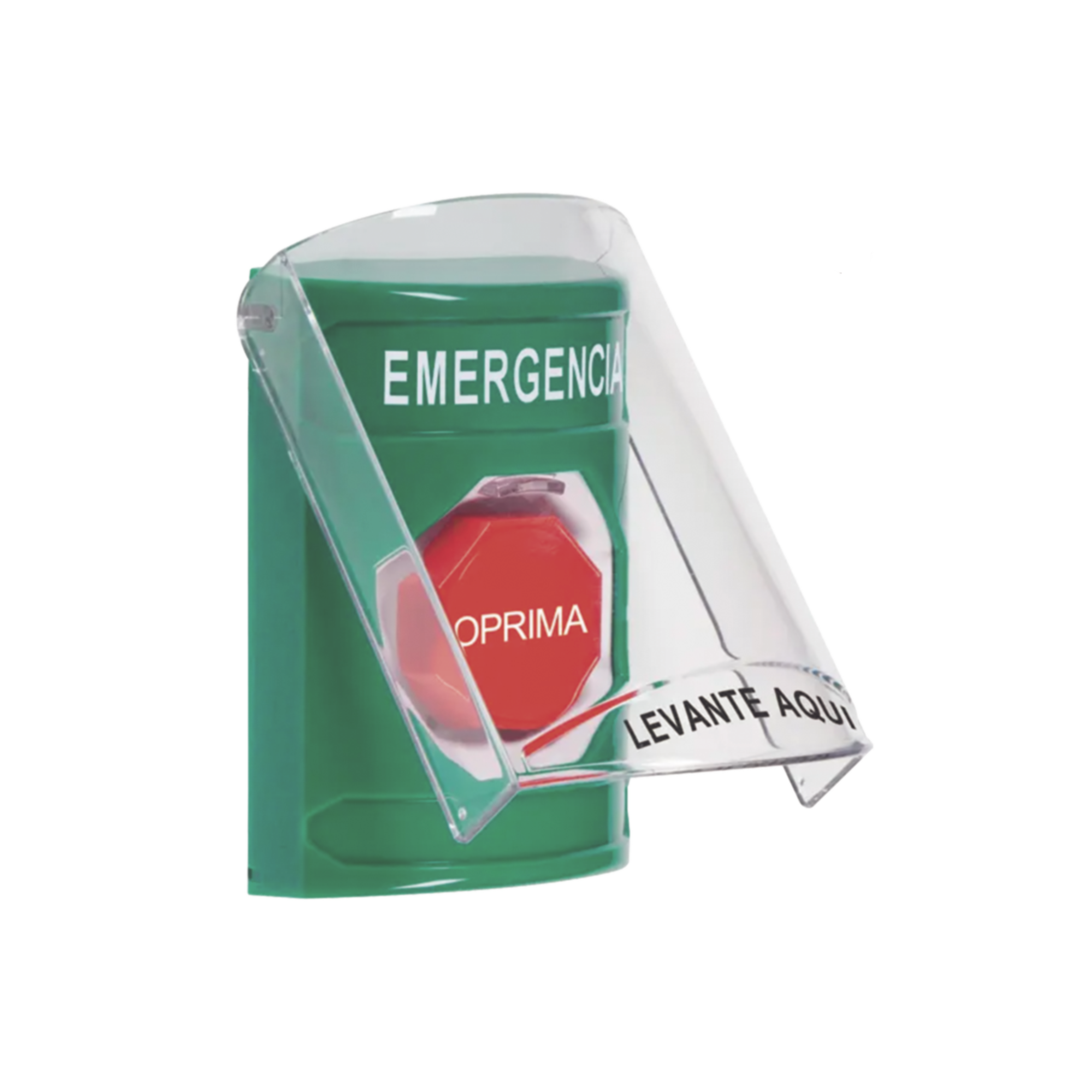 ??BotÃ³n MultipropÃ³sito, Color Verde, De Superficie, Con Tapa De Policarbonato, Con Bocina Pre Alarma, Solo Interior, Llave Para Restablecer, Texto De Emergencia, EspaÃ±ol