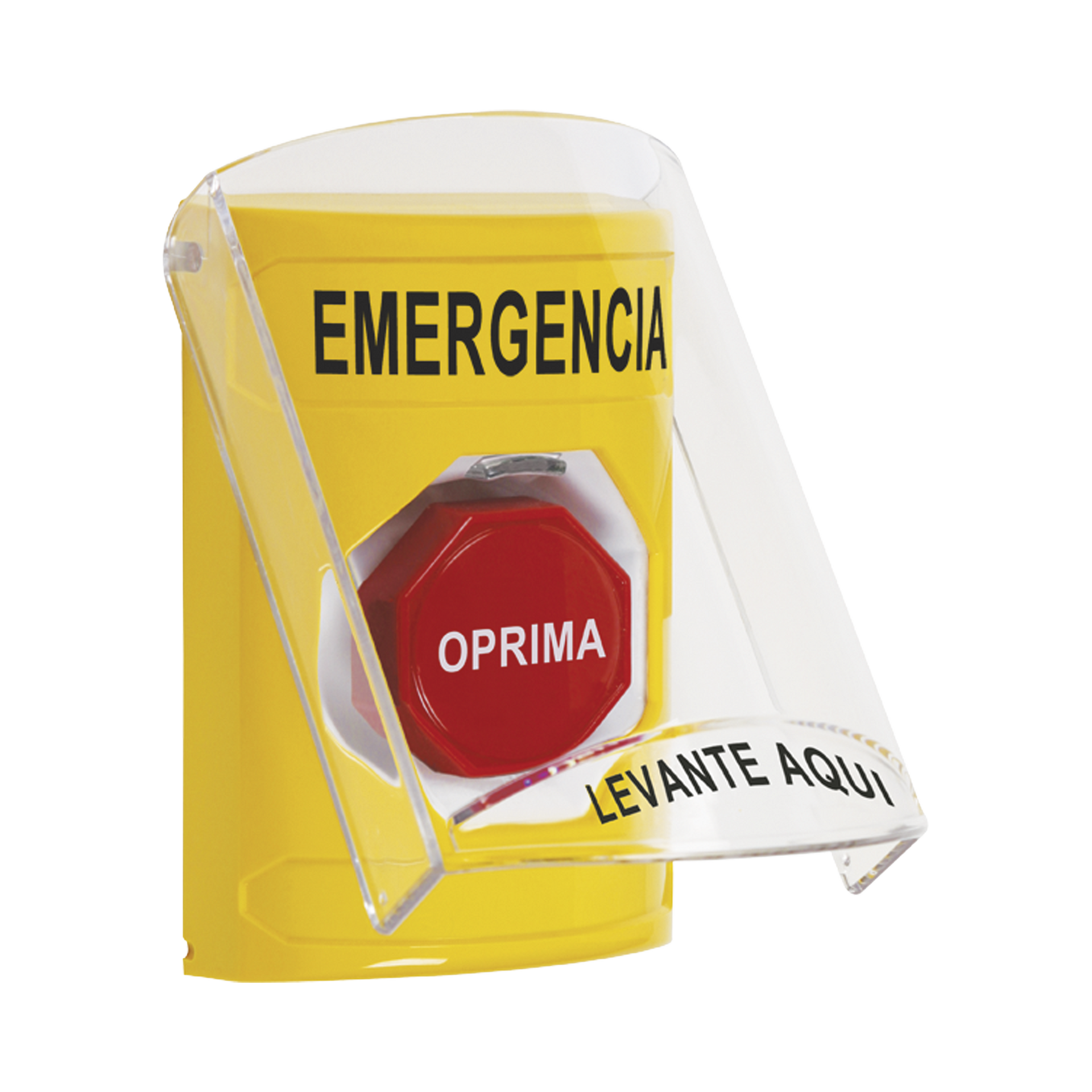 ?BotÃ³n MultipropÃ³sito, Color Amarillo, De Superficie, Con Tapa De Policarbonato, Con Bocina Pre Alarma, Solo Interior, Llave Para Restablecer, Texto De Emergencia, EspaÃ±ol