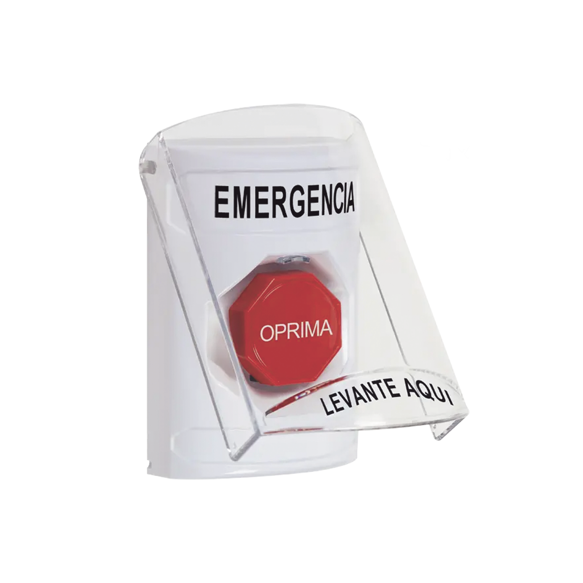 ?BotÃ³n MultipropÃ³sito, Color Blanco, De Superficie, Con Tapa De Policarbonato, Con Bocina Pre Alarma, Solo Interior, Llave Para Restablecer, Texto De Emergencia, EspaÃ±ol