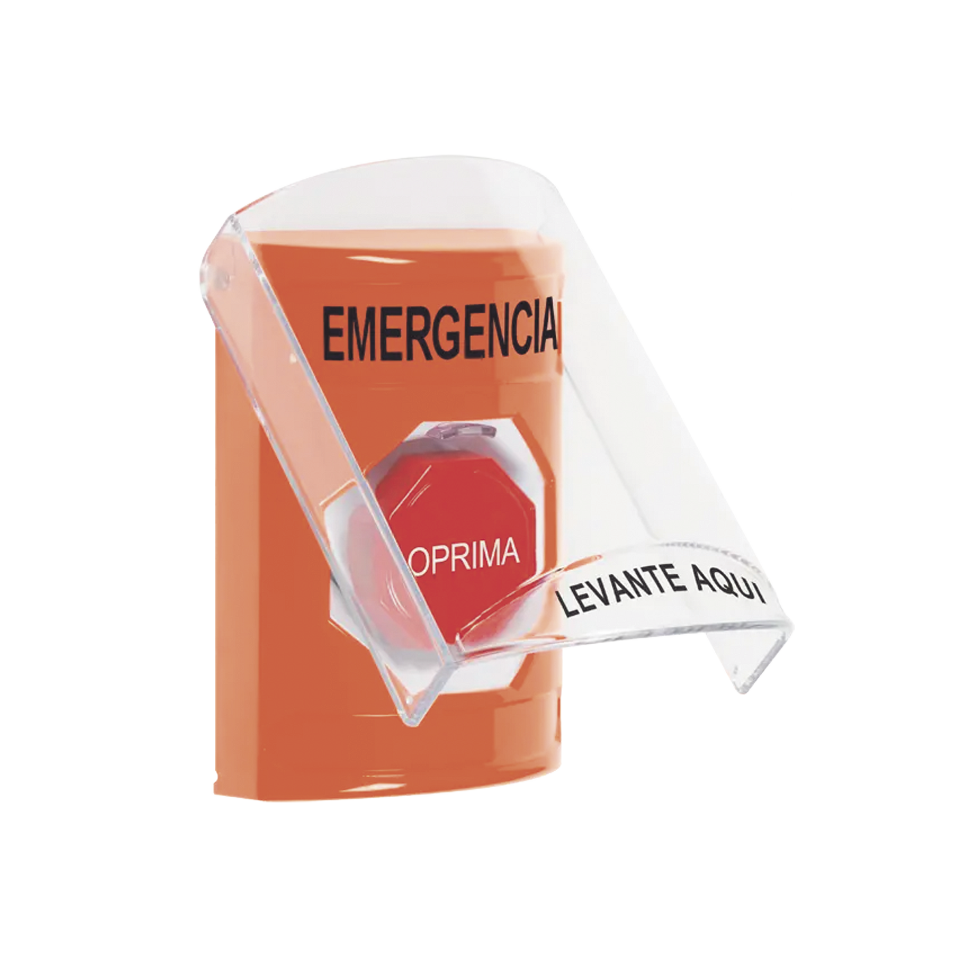 ?BotÃ³n MultipropÃ³sito, Color Naranja, De Superficie, Con Tapa De Policarbonato, Con Bocina Pre Alarma, Solo Interior, Llave Para Restablecer, Texto De Emergencia, EspaÃ±ol