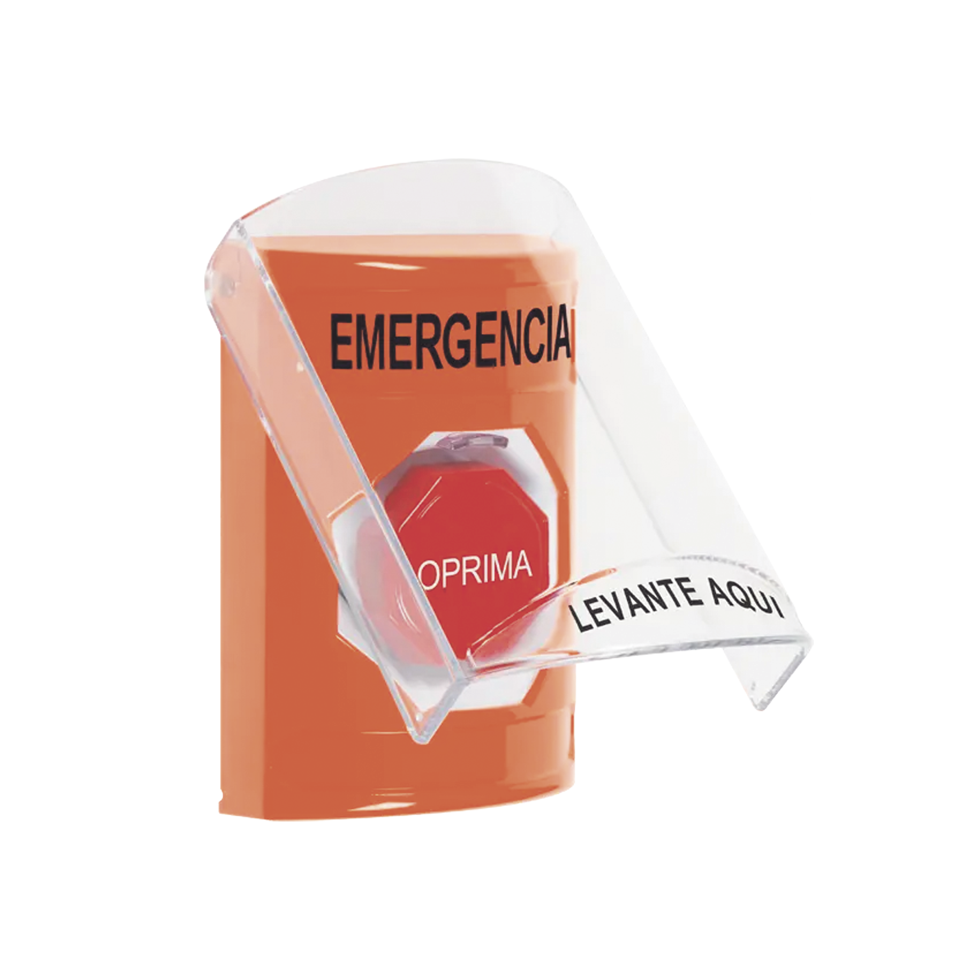 ?BotÃ³n MultipropÃ³sito, Color Naranja, De Superficie, Con Tapa De Policarbonato, Con Bocina Pre Alarma, Solo Interior, Llave Para Restablecer, Texto De Emergencia, EspaÃ±ol