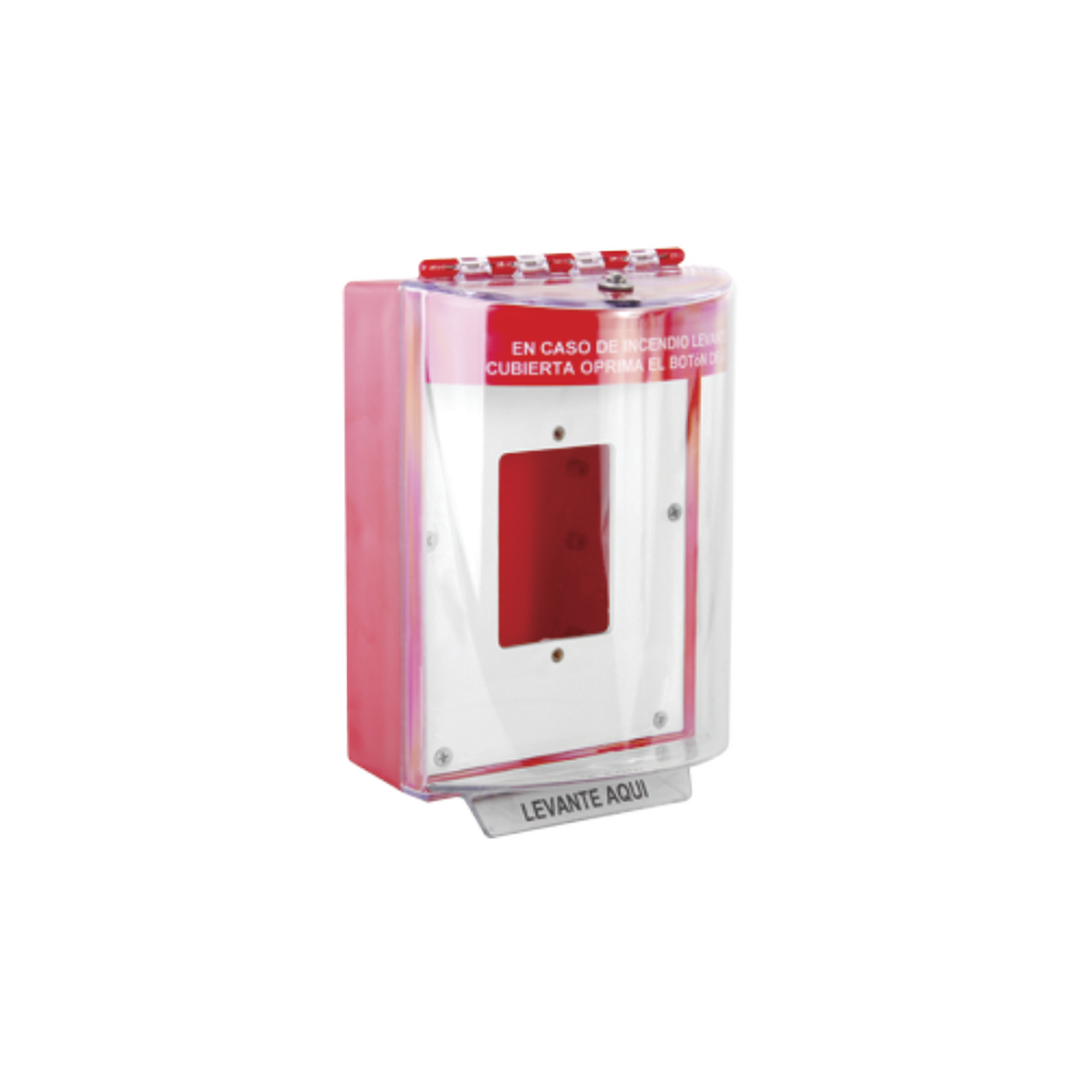 Cubierta Universal De Policarbonato Con Espaciador y Placa De Montaje Interna, Texto De Incendio En EspaÃ±ol, Interior/Exterior, Serie Universal StopperÂ®