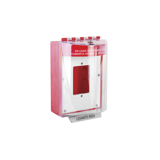 Cubierta Universal De Policarbonato Con Espaciador y Placa De Montaje Interna, Texto De Incendio En EspaÃ±ol, Interior/Exterior, Serie Universal StopperÂ®