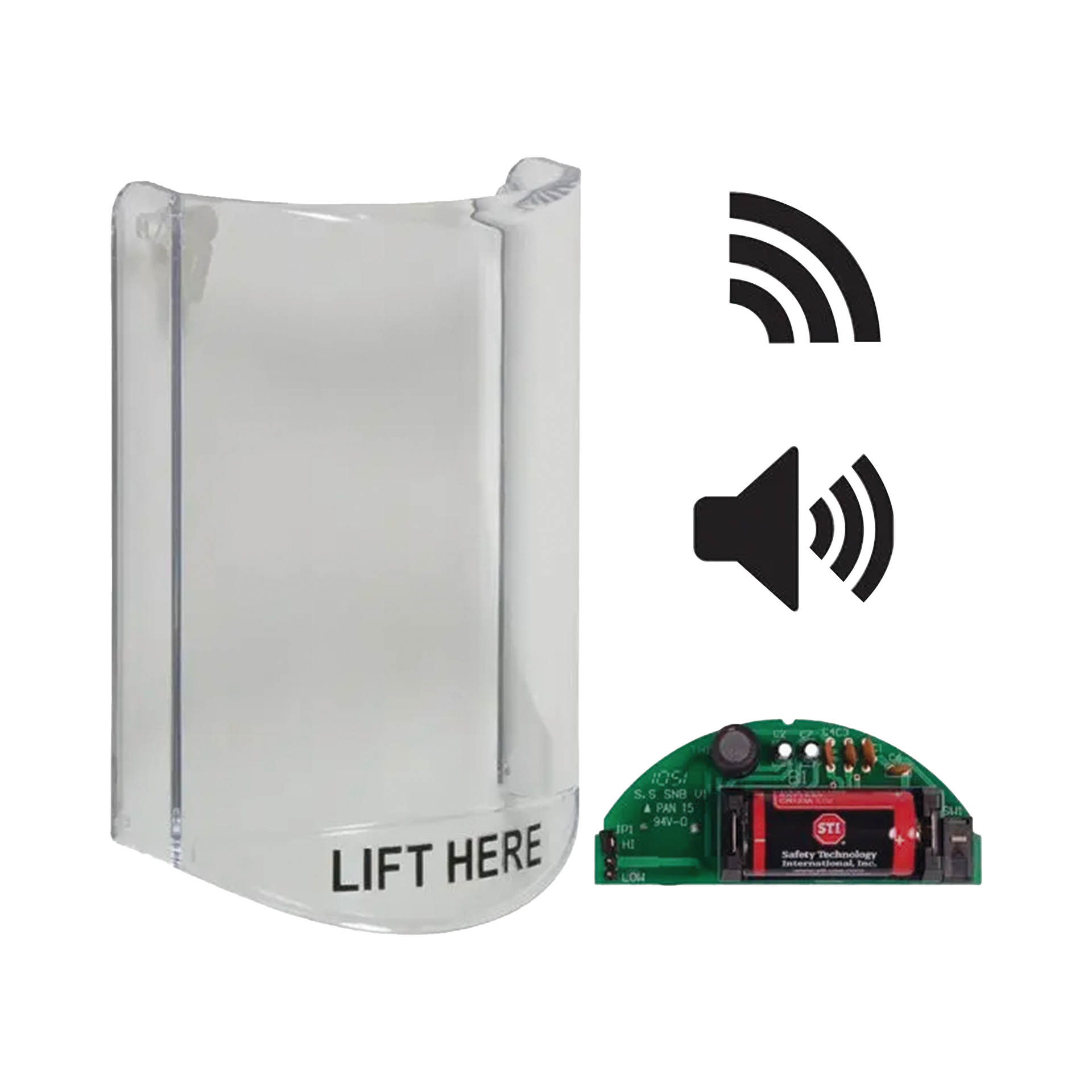 Cubierta Protectora De Policarbonato, SÃºper Resistente, Con Sonido, Con Transmisor InalÃ¡mbrico Para STI-V34104, Texto En Ingles, Para Botones Multiusos Serie StopperÂ® Station De STI