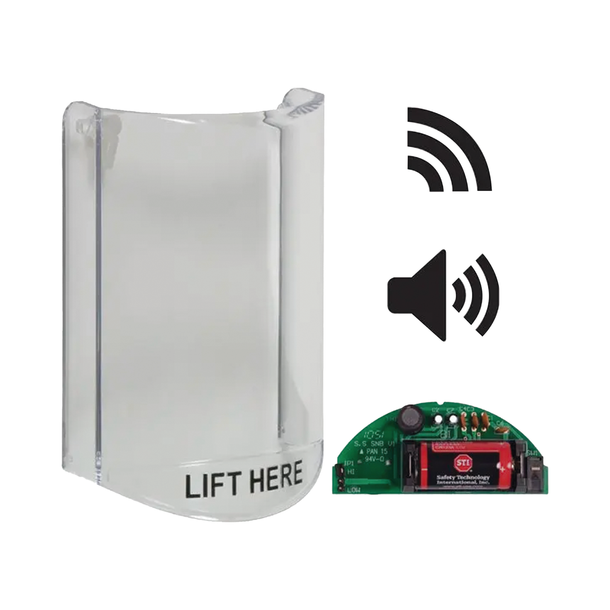 Cubierta Protectora De Policarbonato, SÃºper Resistente, Con Sonido, Con Transmisor InalÃ¡mbrico Para STI-V34104, Texto En Ingles, Para Botones Multiusos Serie StopperÂ® Station De STI