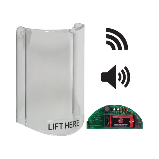 Cubierta Protectora De Policarbonato, SÃºper Resistente, Con Sonido, Con Transmisor InalÃ¡mbrico Para STI-V34104, Texto En Ingles, Para Botones Multiusos Serie StopperÂ® Station De STI