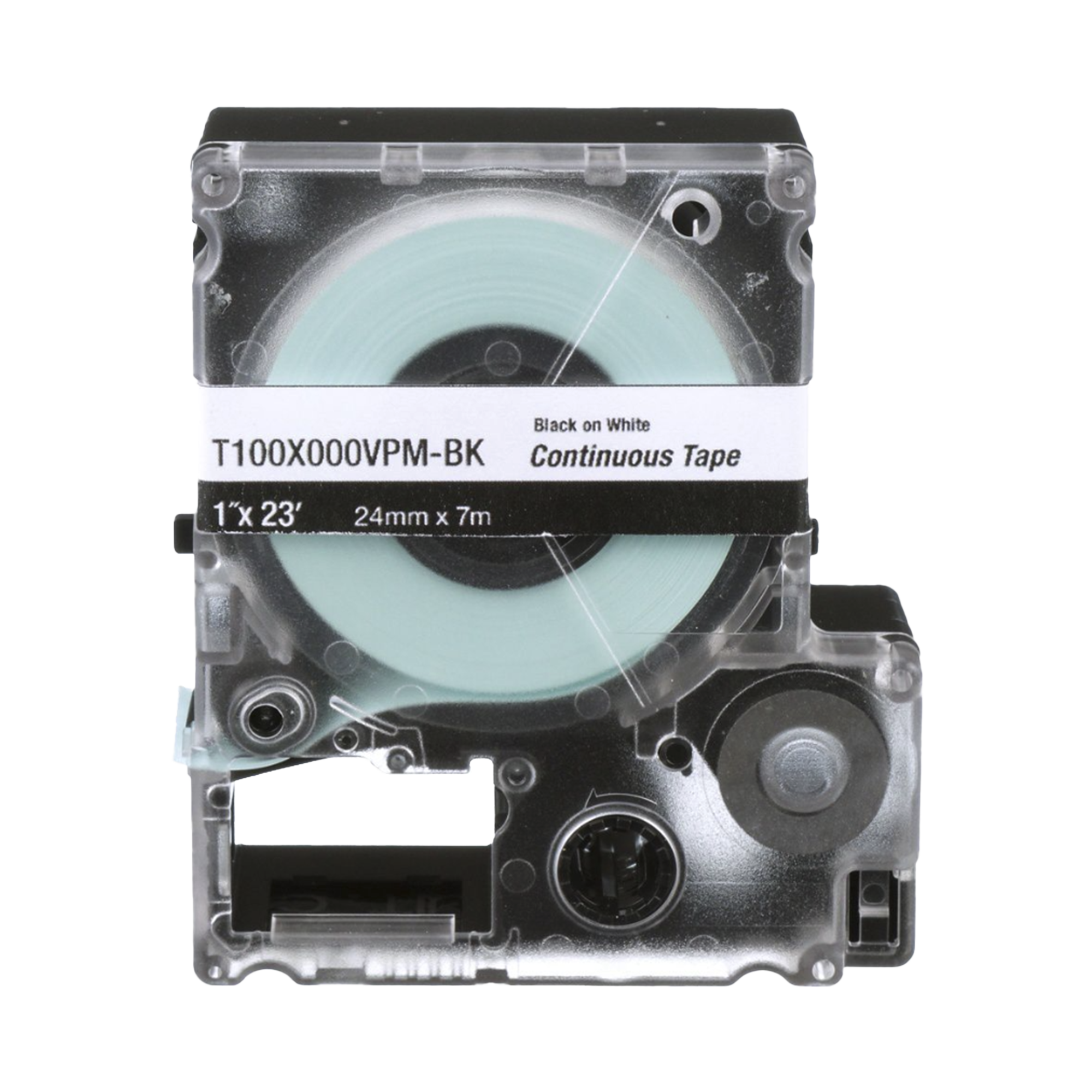 Casete de Etiquetas de Vinilo de Cinta Continua, Color Negro Sobre Blanco, Uso Interior/Exterior, 24 mm (1 in) de Ancho x 7.6 Metros de Largo
