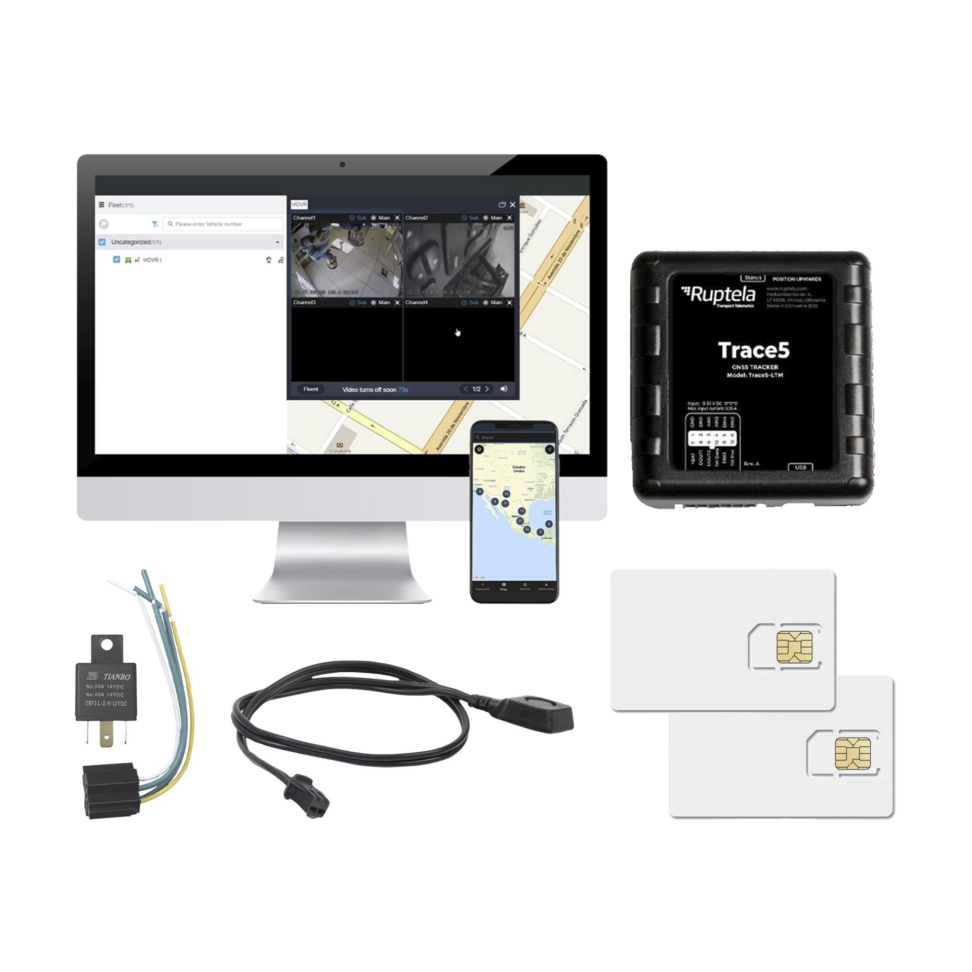 Kit de Localizador Vehicular 2G y 4G/ Rastreo / ConducciÃ³n eficiente / Deteccion de Jammer / Registro de conductores / Relay + BotÃ³n de pÃ¡nico + EPCOMGPSANUAL + SIM500MB2Y