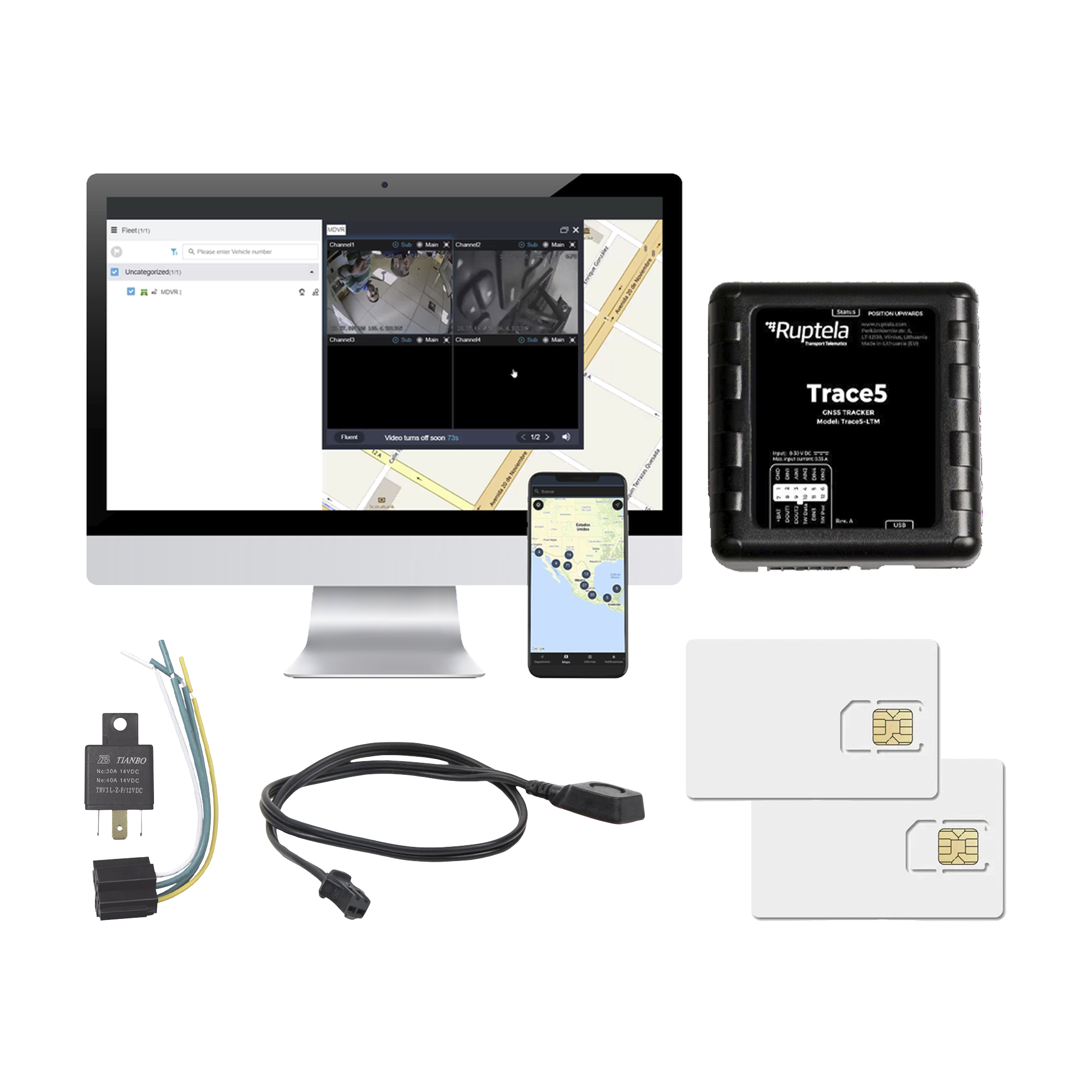 Kit de Localizador Vehicular 2G y 4G/ Rastreo / ConducciÃ³n eficiente / Deteccion de Jammer / Registro de conductores / Relay + BotÃ³n de pÃ¡nico + EPCOMGPSANUAL + SIM500MB2Y