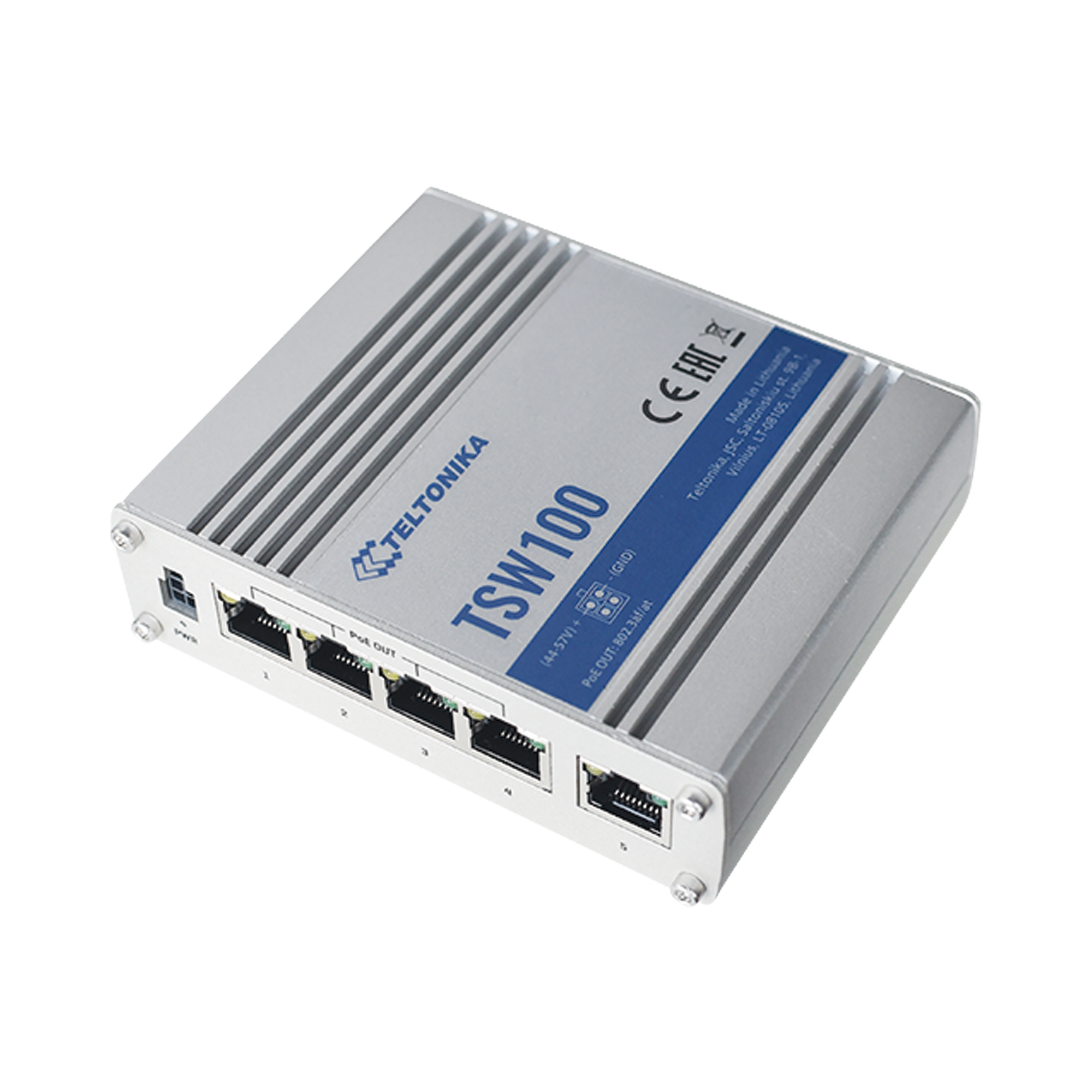 Switch Industrial No-Administrable 5 puertos Gigabit, PoE en 4 puertos 802.3af/at (120W)