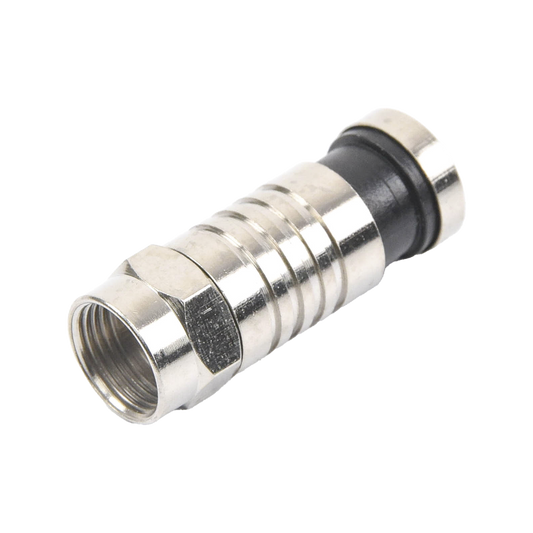 Conector F Macho de CompresiÃ³n para cable RG-59, Cuerpo de Bronce Niquelado.