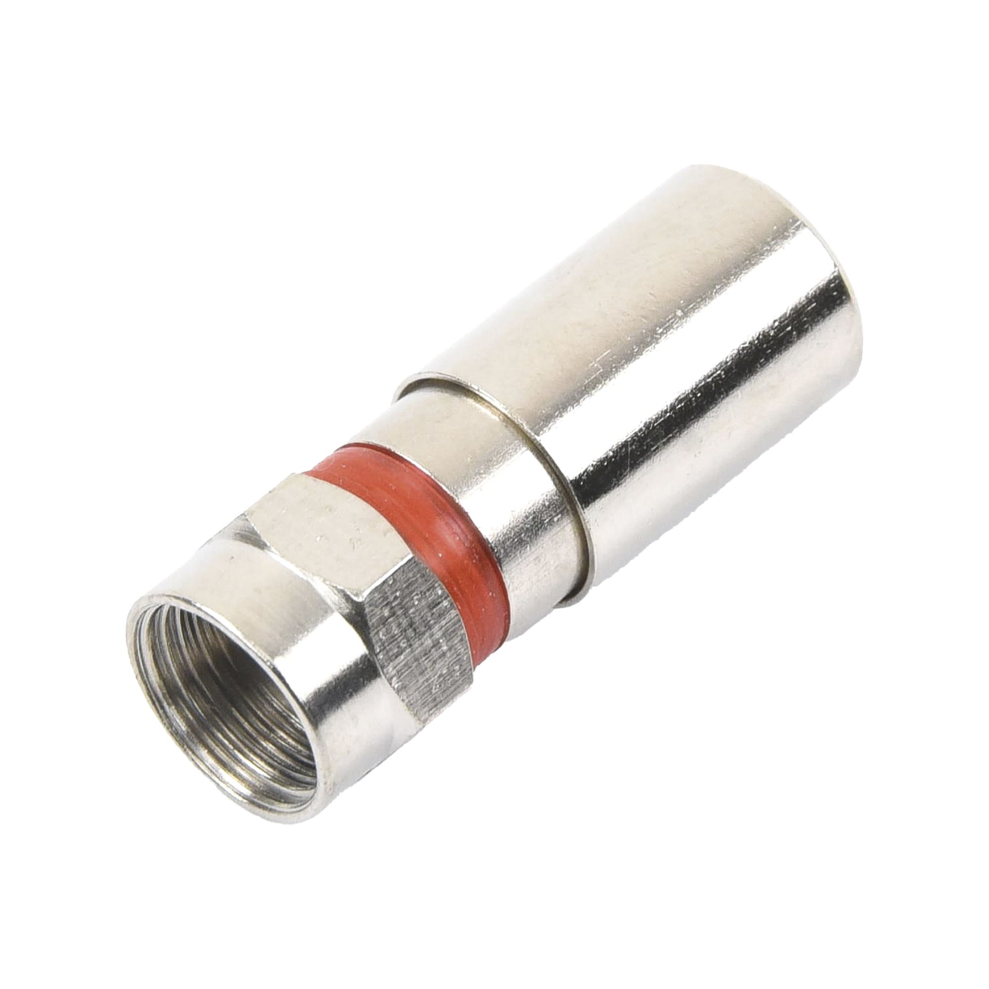 Conector F Macho de CompresiÃ³n, MetÃ¡lico para cable RG-59, Cuerpo de Bronce Niquelado.