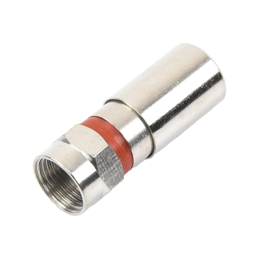 Conector F Macho de CompresiÃ³n, MetÃ¡lico para cable RG-59, Cuerpo de Bronce Niquelado.