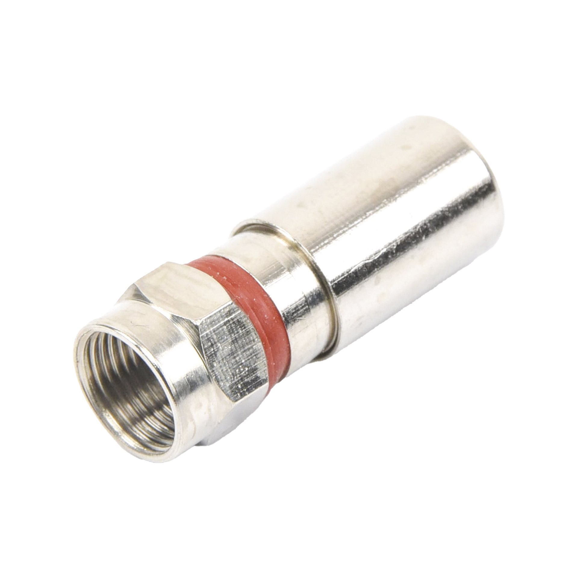 Conector F Macho de CompresiÃ³n, MetÃ¡lico para cable RG-6, Cuerpo de Bronce Niquelado.