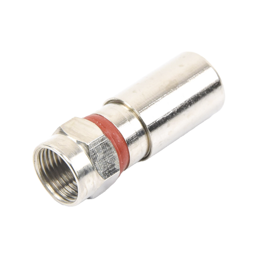 Conector F Macho de CompresiÃ³n, MetÃ¡lico para cable RG-6, Cuerpo de Bronce Niquelado.