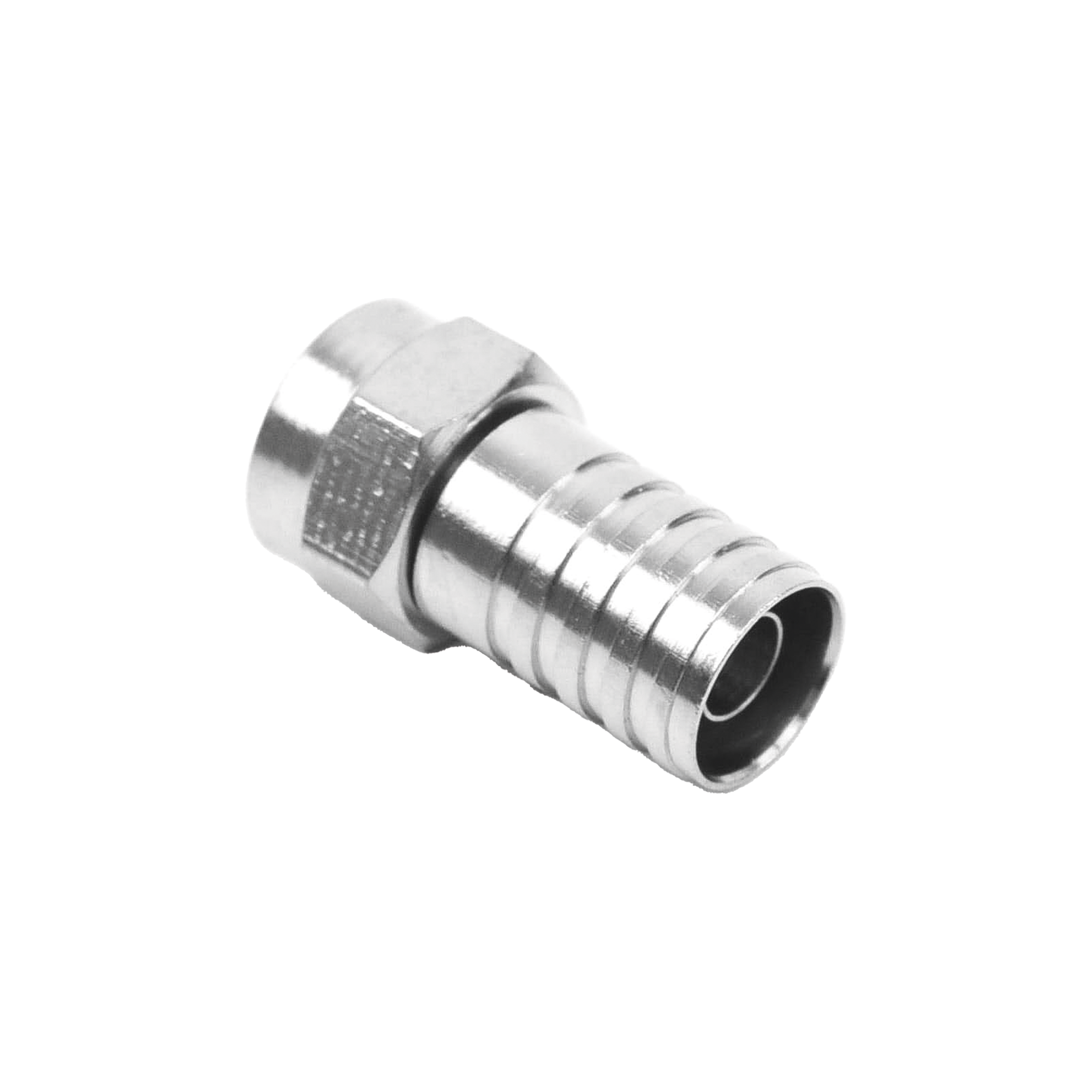 Conector F Macho, Plegable de Doble Blindaje para cable RG-59, Cuerpo de Bronce Niquelado.