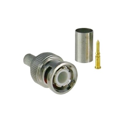 Conector BNC macho para 75 Ohm, de 3 piezas en lÃ­nea, anillo plegable para cable RG-59/U en aplicaciÃ³n de CCTV, NÃ­quel/ Oro/ TeflÃ³n.