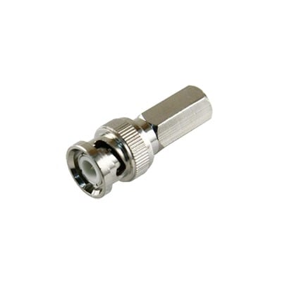 Conector BNC Macho de Ensamble Roscable (Hex.) en Sentido de las Manecillas de Reloj para Cable Coaxial RG-59/U, NÃ­quel/ Oro/ Delrin.