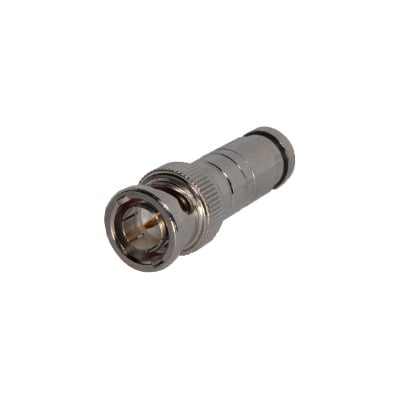 Conector BNC macho de 75 Ohm, con base de resorte para montar a presiÃ³n cable coaxial RG-59/ NÃ­quel/ Oro/ TeflÃ³n.
