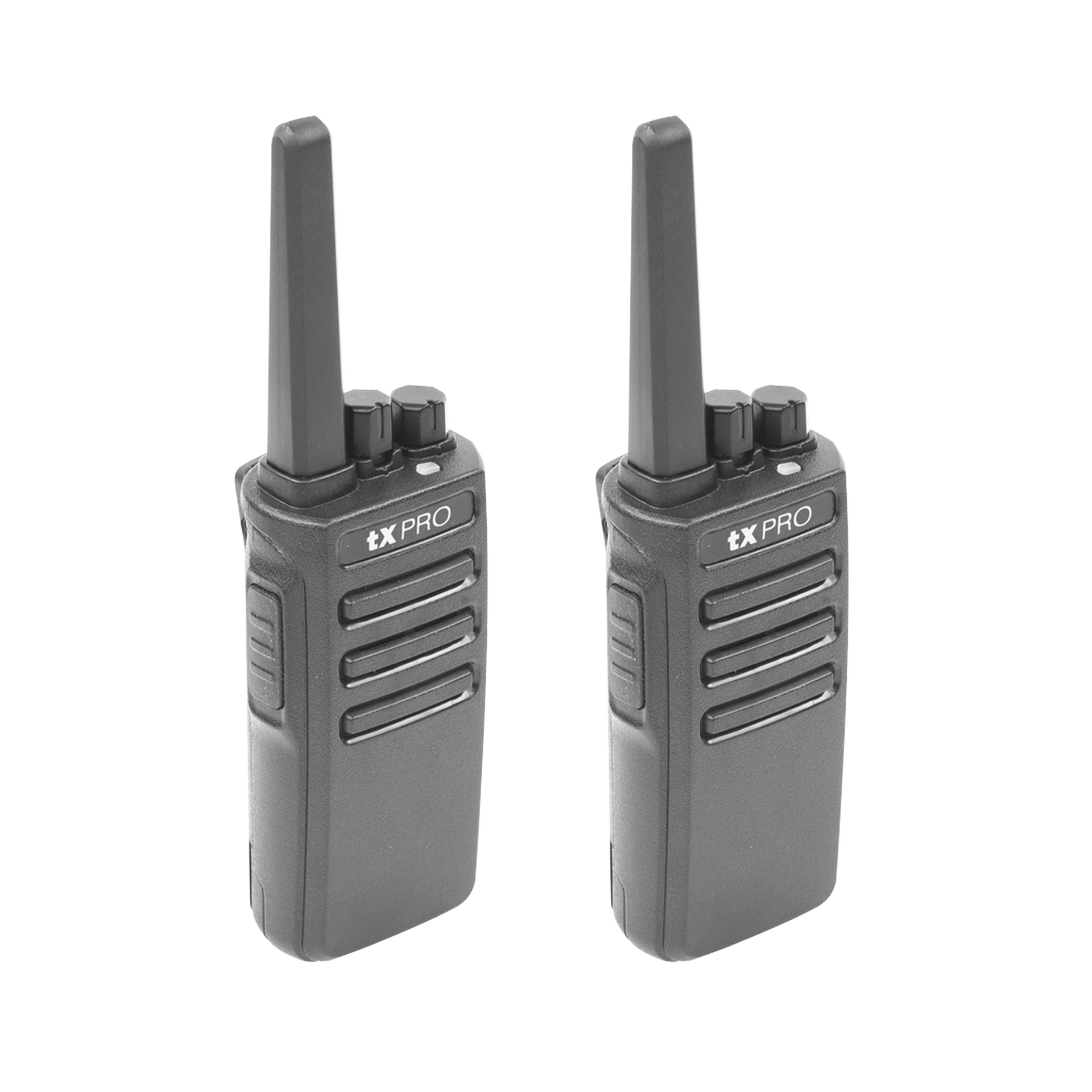 Par de radios TX500 VHF 136-174 MHz con 5 watts de potencia, 16 Canales Preconfigurados.