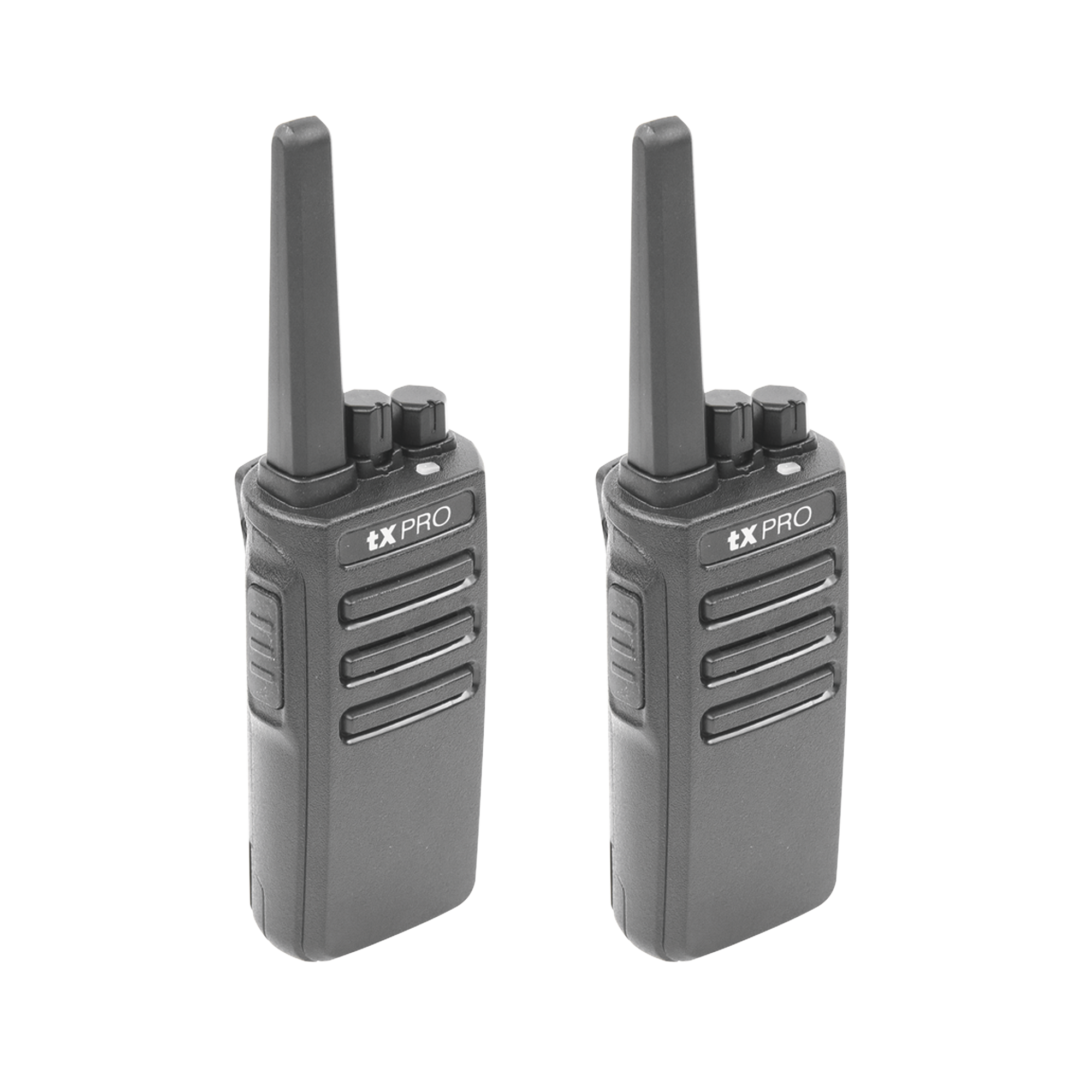 Par de radios TX500 VHF 136-174 MHz con 5 watts de potencia, 16 Canales Preconfigurados.