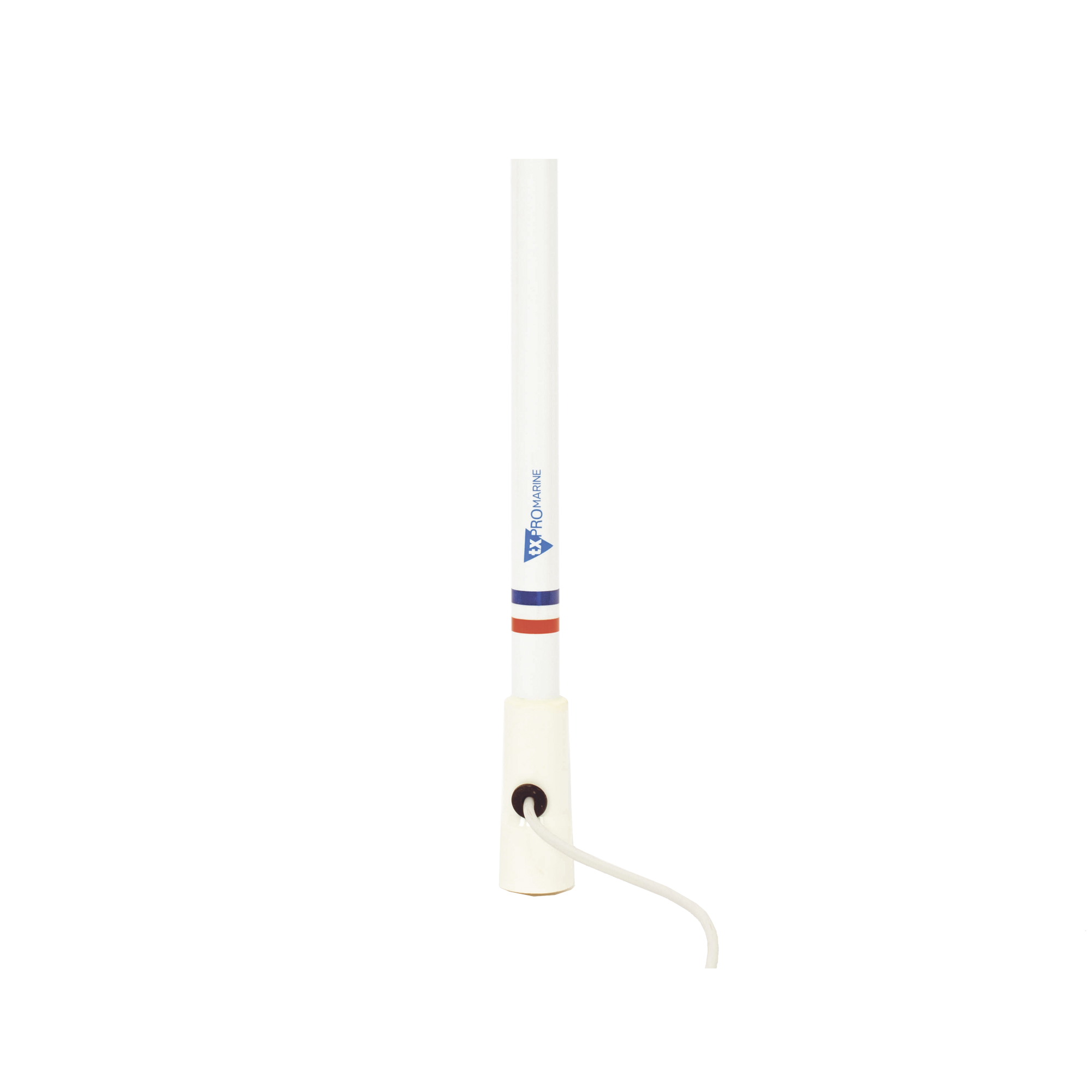 Antena marina VHF en fibra de vidrio en rango de 156 a 163 MHz, Incluye 4.5 metros de cable y conector PL-259 macho.