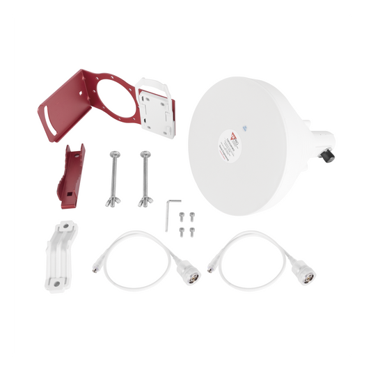 Antena Tipo Horn de 30 Â°, 19 dBi, 4.9-6.5 GHz, Ideal para ambientes de alto ruido,  Tipo de conector N-Hembra, con montaje y jumpers incluidos