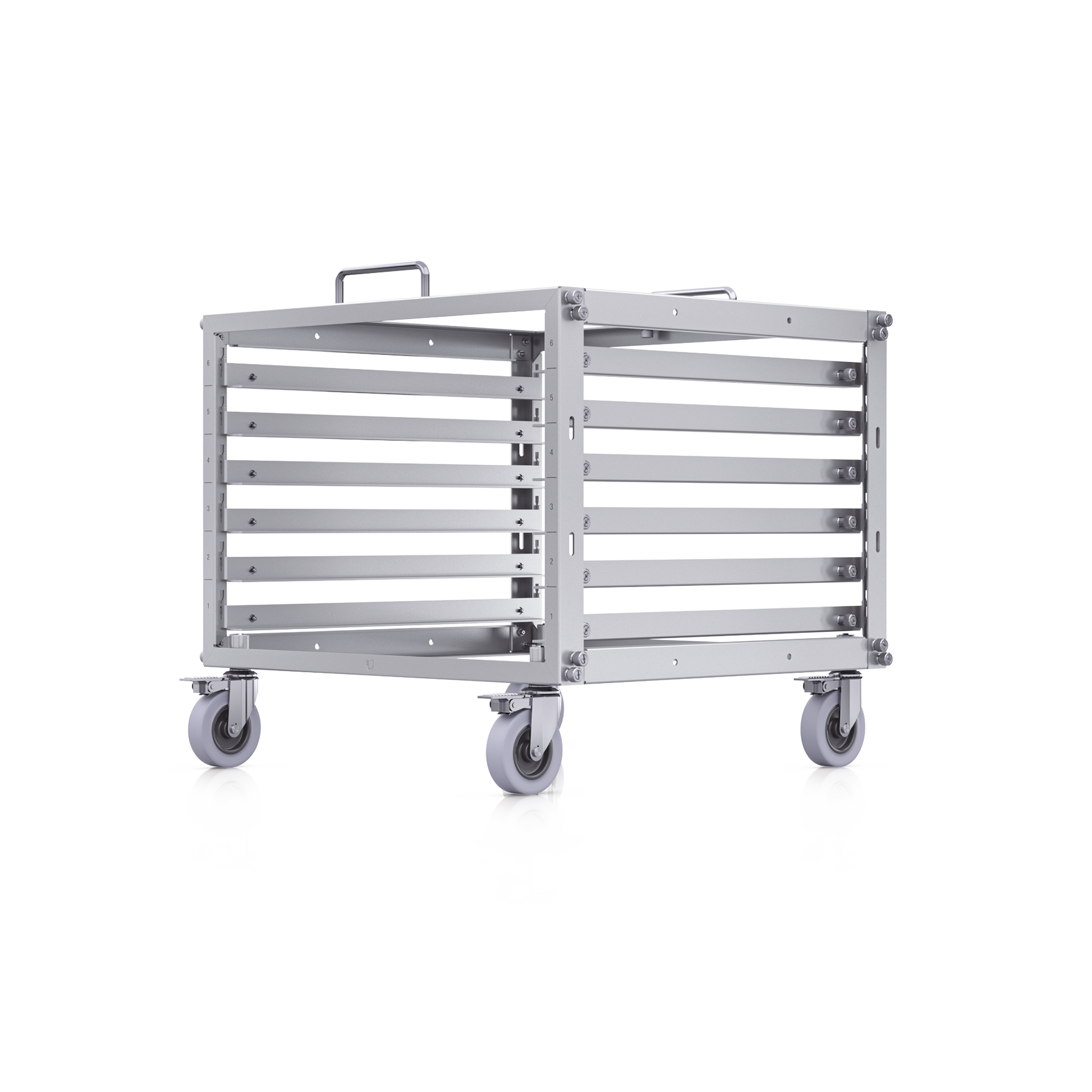 UniFi Rack MÃ³vil de 6 Unidades, incluye 1 patchpanel de 24 puertos Gigabit, no requiere herramientas para armarse, incluye ruedas.