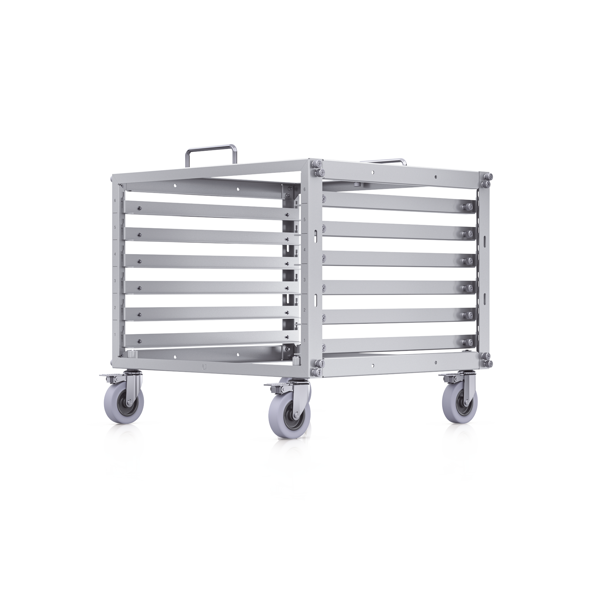 UniFi Rack MÃ³vil de 6 Unidades, incluye 1 patchpanel de 24 puertos Gigabit, no requiere herramientas para armarse, incluye ruedas.