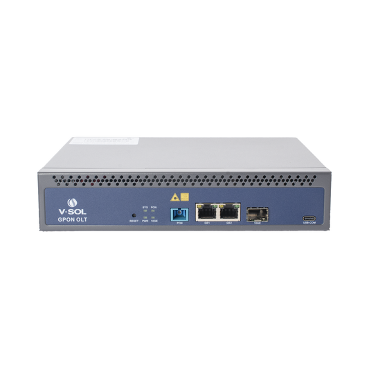 OLT de 1 puerto GPON SC/UPC + 3 puertos Uplink (2 puertos Gigabit Ethernet + 1 puerto SFP/SFP+), Fuente de alimentaciÃ³n redundante AC/DC , hasta 128 ONUS