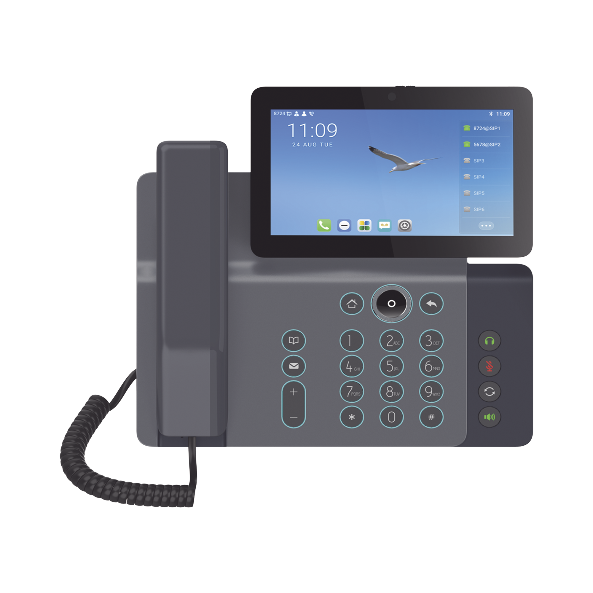 VideotelÃ©fono IP inteligente Insignia, Android 9.0, 20 lÃ­neas SIP, pantalla a color 7" ajustable, Teclado de iluminaciÃ³n configurable, PoE, conferencia local de 10 vÃ­as.