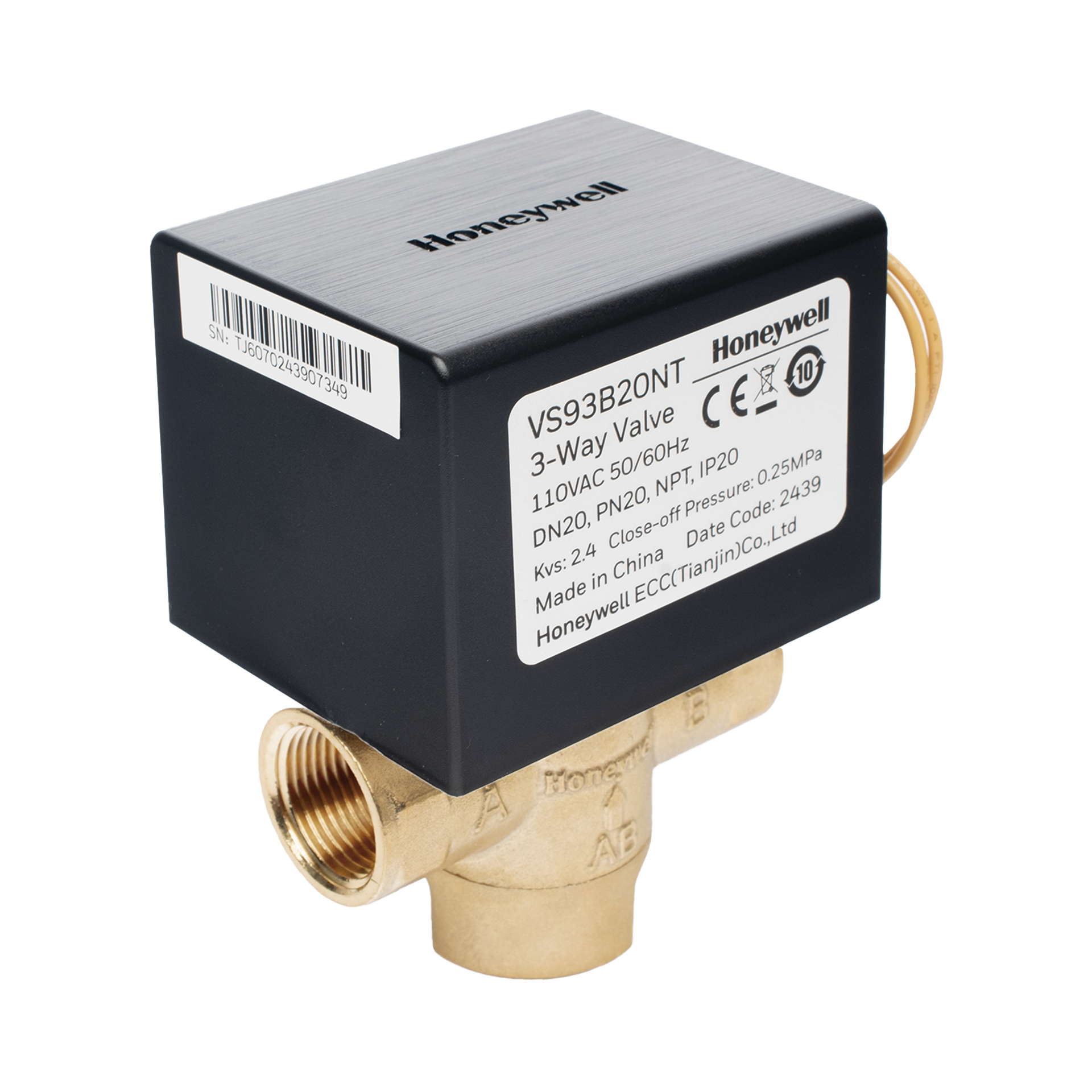 VÃ¡lvula 1/2" de control elÃ©ctrica VS9 para fan coil: DN20: PN20: 3 vÃ­as: 110 V CA: conexiÃ³n NPT