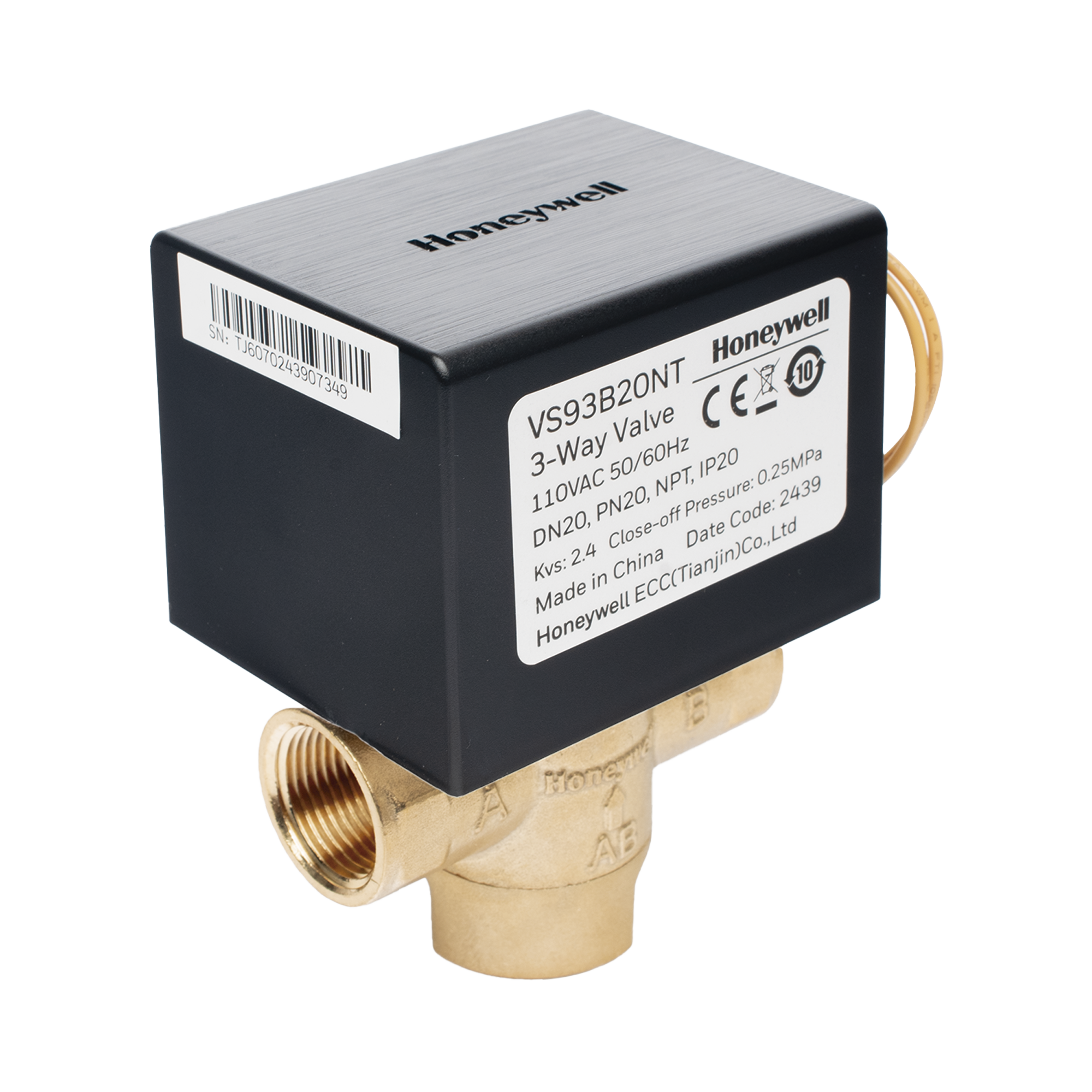 VÃ¡lvula 1/2" de control elÃ©ctrica VS9 para fan coil: DN20: PN20: 3 vÃ­as: 110 V CA: conexiÃ³n NPT