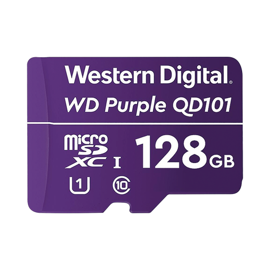 Memoria microSD de 128 GB PURPLE, Especializada Para Videovigilancia, 10 VECES MAYOR DURACIÃN, 3 AÃOS DE GARANTIA