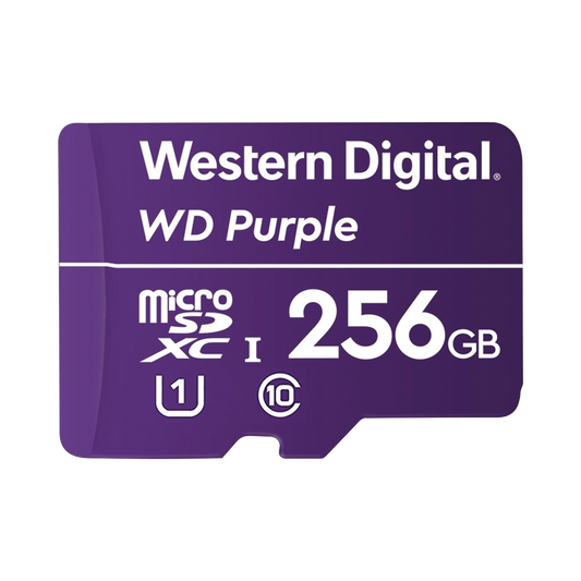 Memoria microSD de 256 GB PURPLE, Especializada Para Videovigilancia, 10 VECES MAYOR DURACIÃN, 3 AÃOS DE GARANTIA
