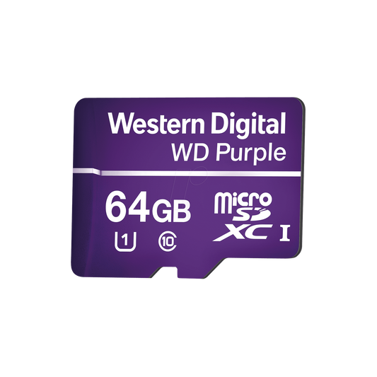 Memoria microSD de 64GB PURPLE, Especializada Para Videovigilancia, 10 VECES MAYOR DURACIÃN, 3 AÃOS DE GARANTIA