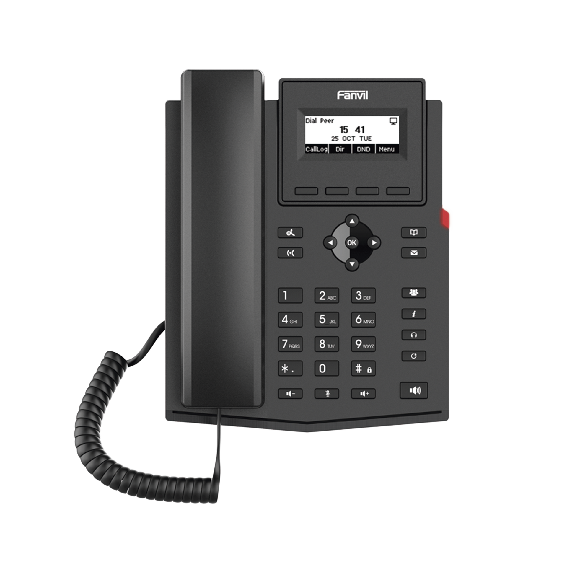 TelÃ©fono IP empresarial para 2 lineas SIP con pantalla LCD, CÃ³dec Opus, conferencia de 3 vÃ­as, PoE.