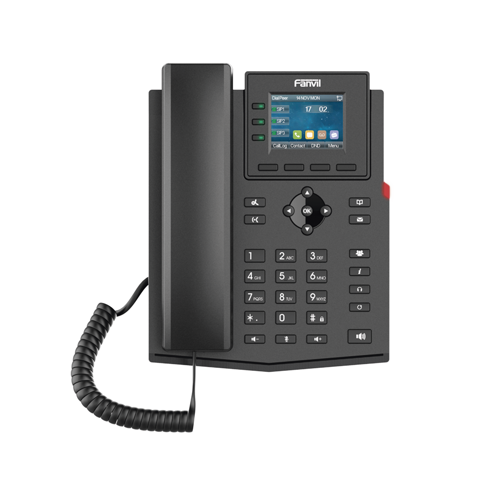 TelÃ©fono IP empresarial para 4 lÃ­neas SIP con pantalla LCD de 2.4 pulgadas a color, Opus y conferencia de 3 vÃ­as, PoE.