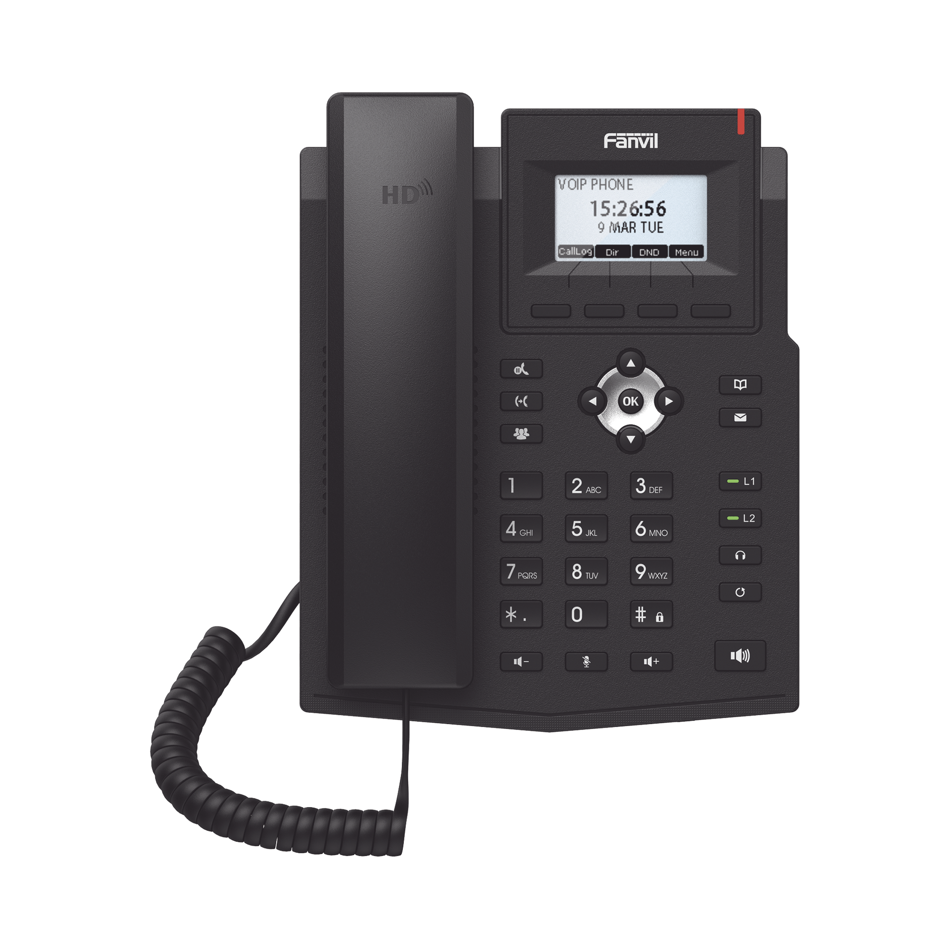 TelÃ©fono IP Gigabit empresarial para 2 lÃ­neas SIP con pantalla LCD, Opus y conferencia de 6 participantes, PoE.