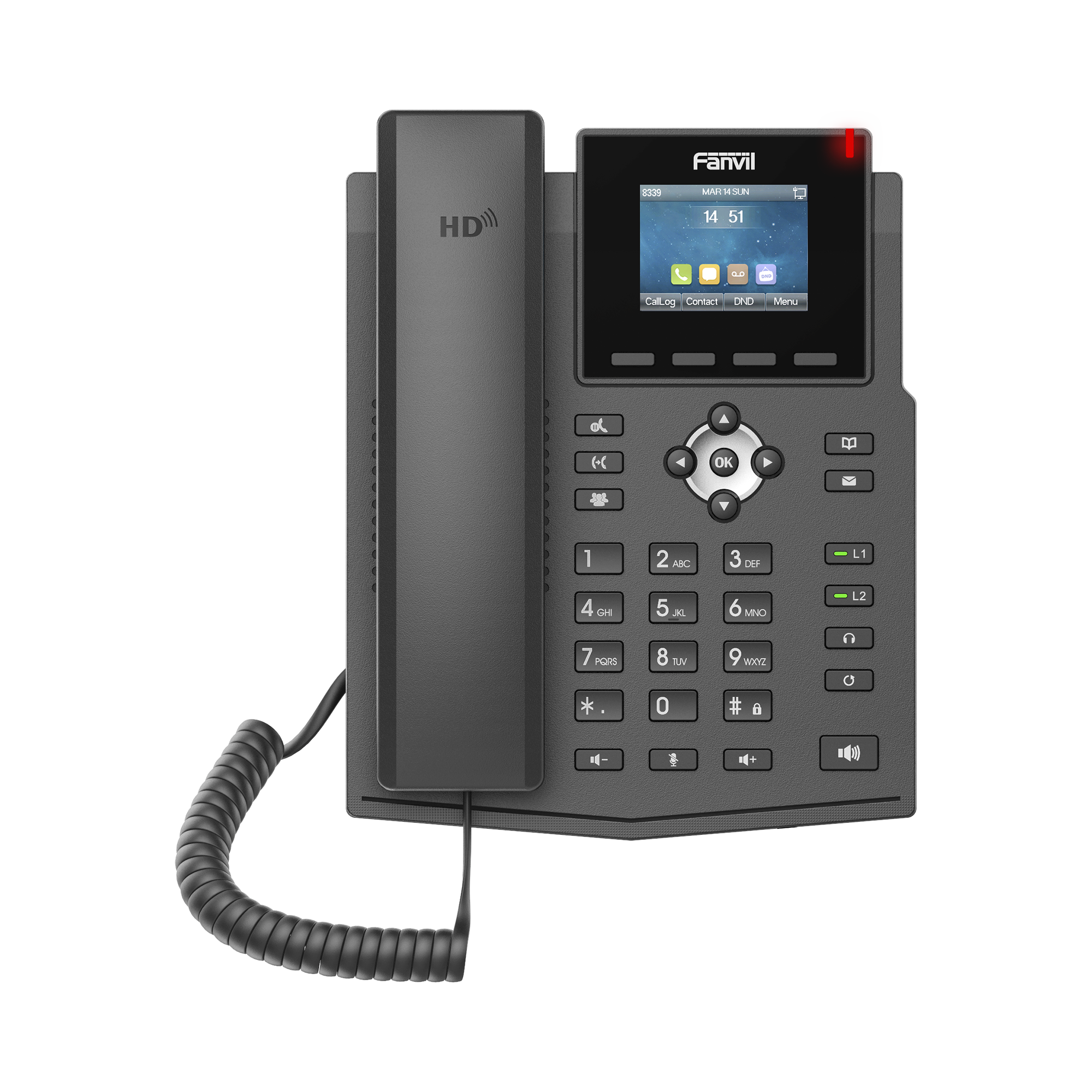 TelÃ©fono IP empresarial para 4 lÃ­neas SIP con pantalla LCD de 2.4 pulgadas a color, Opus y conferencia de 6 participantes, PoE.