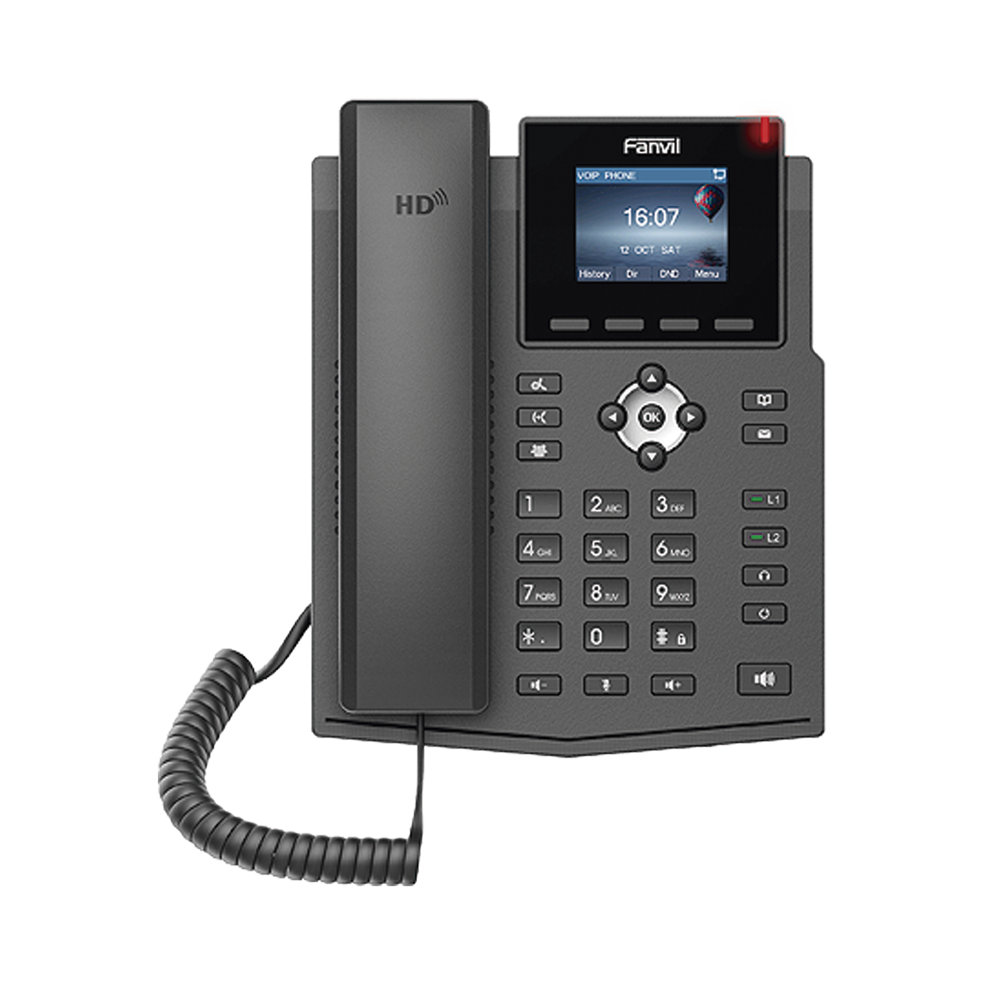 TelÃ©fono IP empresarial para 4 lÃ­neas SIP con pantalla LCD de 2.4 pulgadas a color, Opus y conferencia de 3 vÃ­as, PoE.