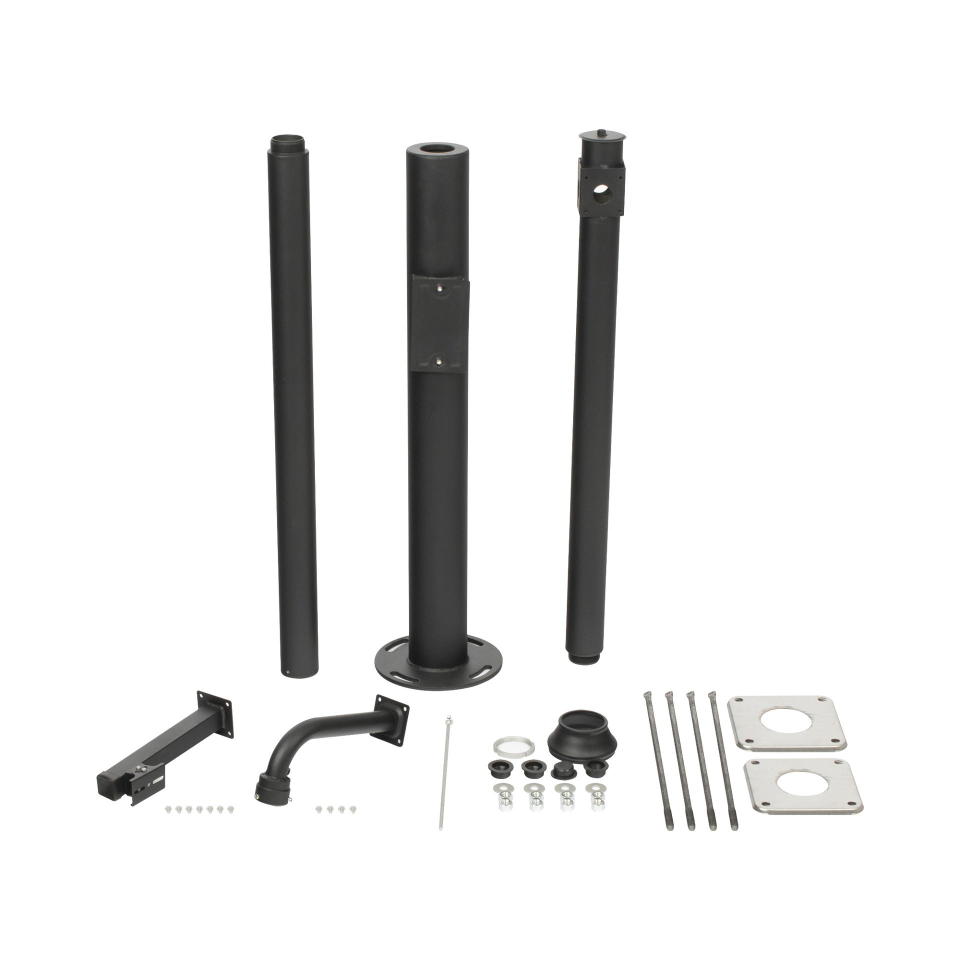 Poste Seccionado de 3 Metros / Especializado para la InstalaciÃ³n de Videovigilancia / Incluye Base de CimentaciÃ³n y Brazo para CÃ¡mara PTZ / Color Negro