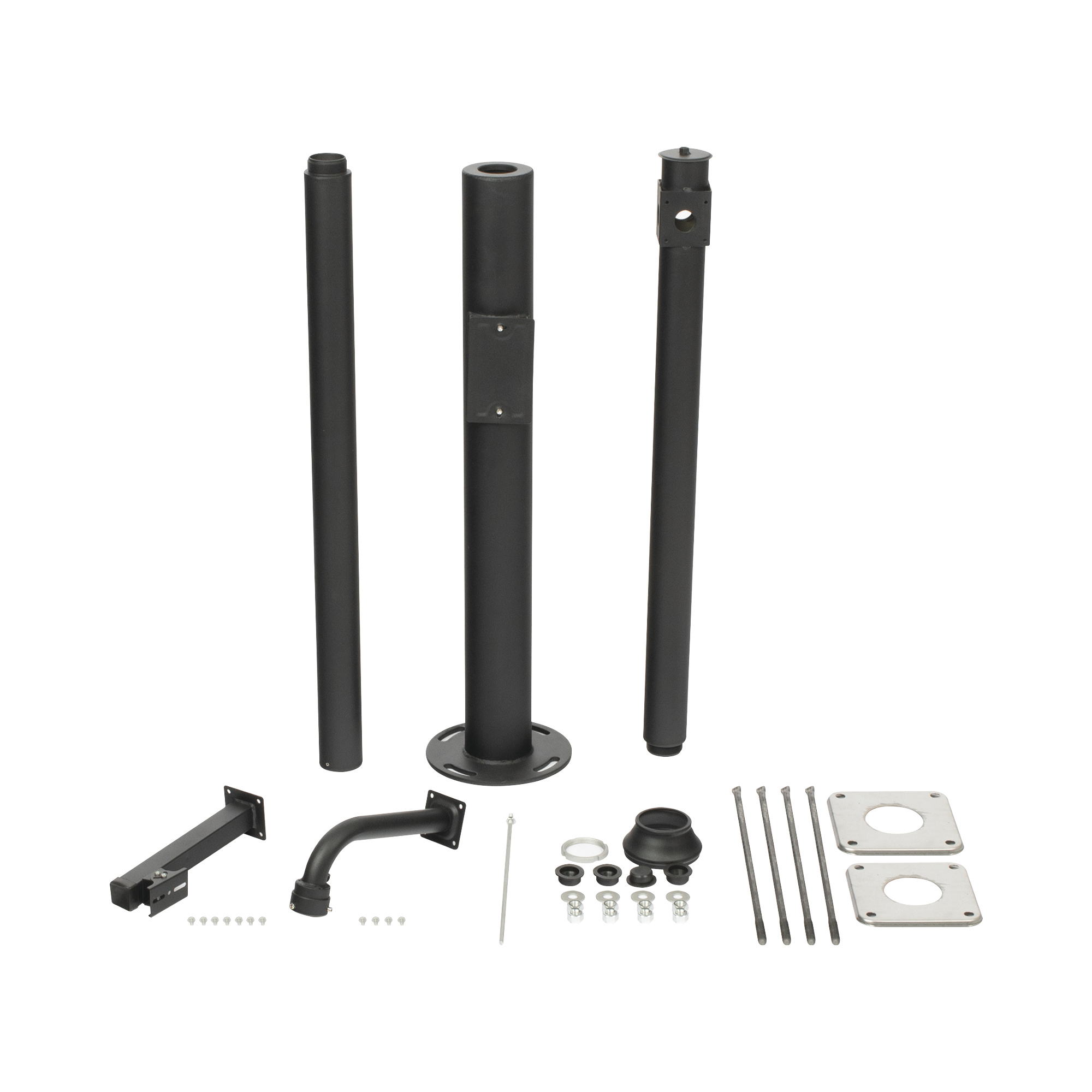 Poste Seccionado de 3 Metros / Especializado para la InstalaciÃ³n de Videovigilancia / Incluye Base de CimentaciÃ³n y Brazo para CÃ¡mara PTZ / Color Negro