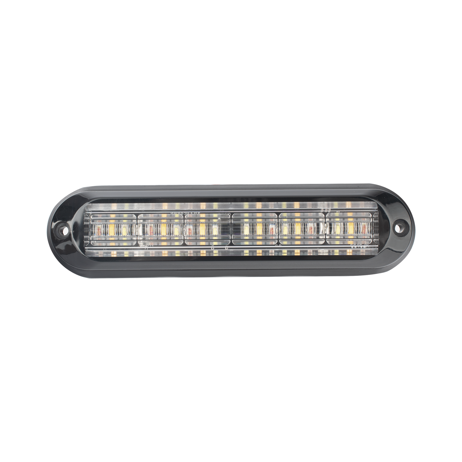 Luz Auxiliar, Ultra Brillante, IP67, 18 LEDs, Tricolor, Color Rojo/Claro/Ambar, con mica transparente y bisel negro